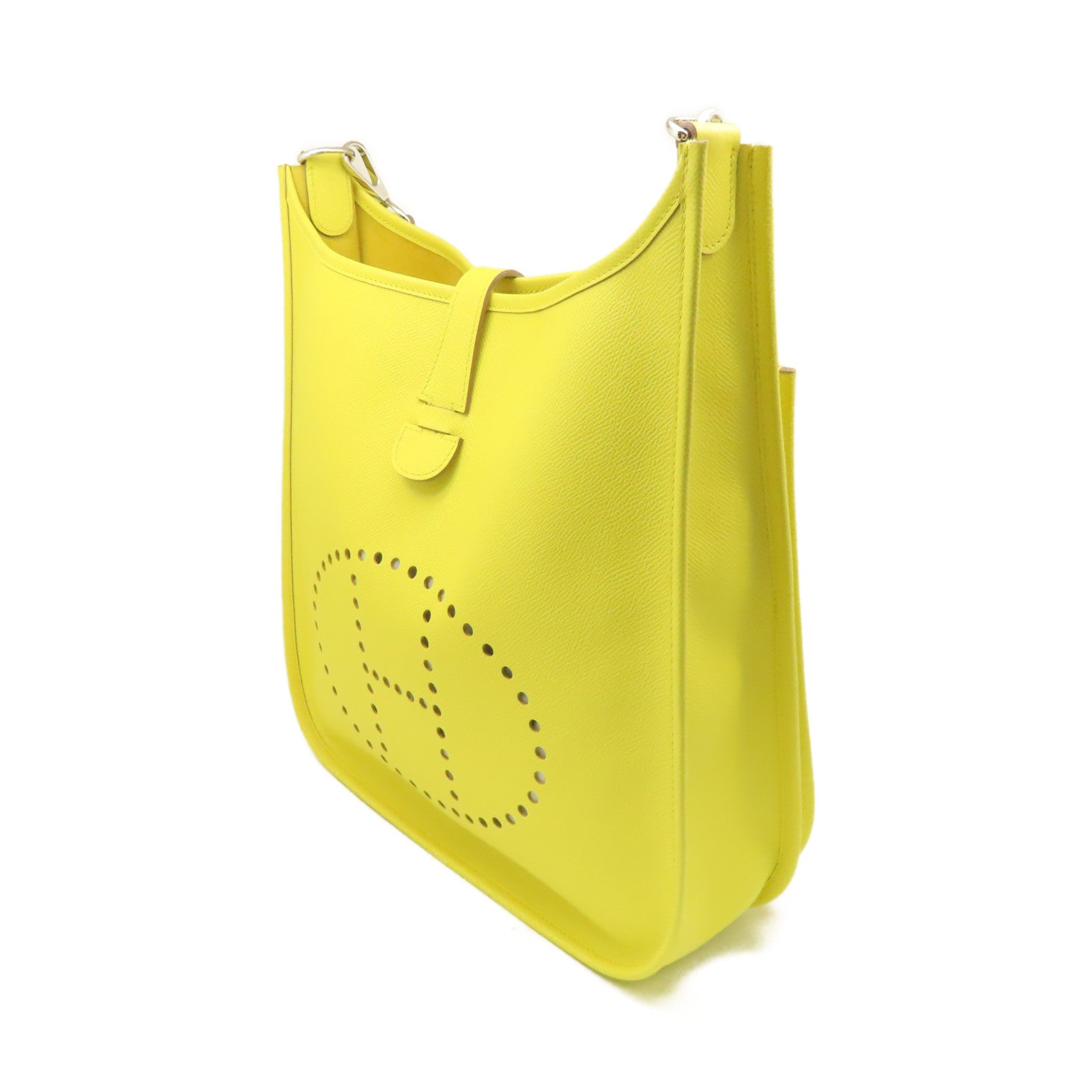 HERMES 【激減優惠】Epsom皮革Evelyne GM Shoulder Bag銀扣肩背袋Soufre糖果黃色