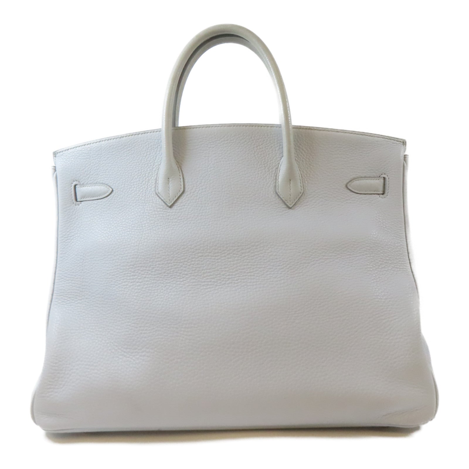 HERMES Clemence皮革Birkin 40銀扣手挽袋淺灰色