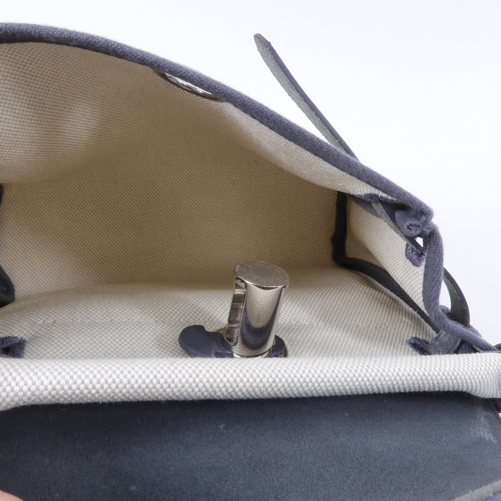 HERMES 帆布Mini Herbag肩背袋Ardoise/Beige
