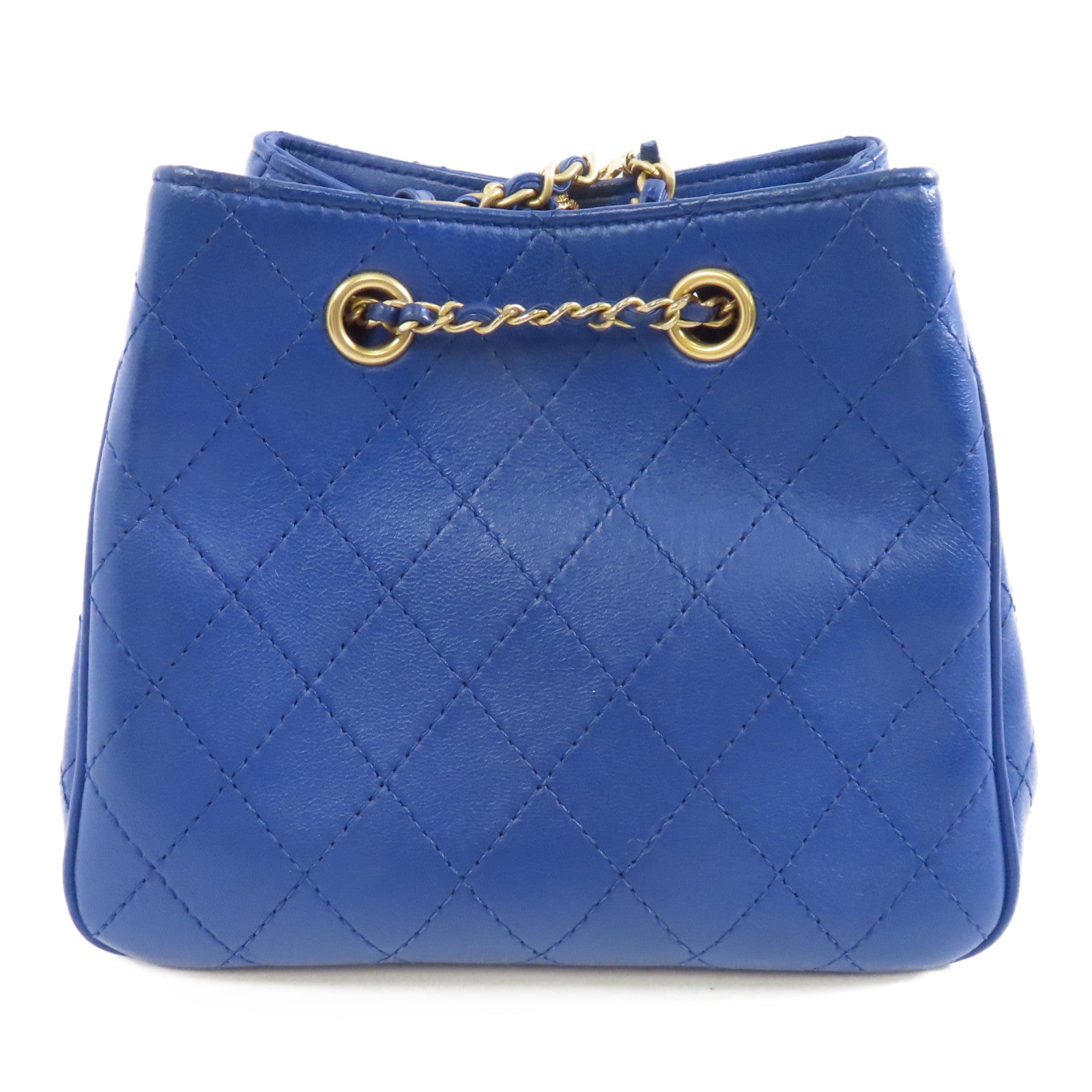CHANEL 菱格牛皮皮革Egyptian Amulet金扣鏈帶肩背袋藍色