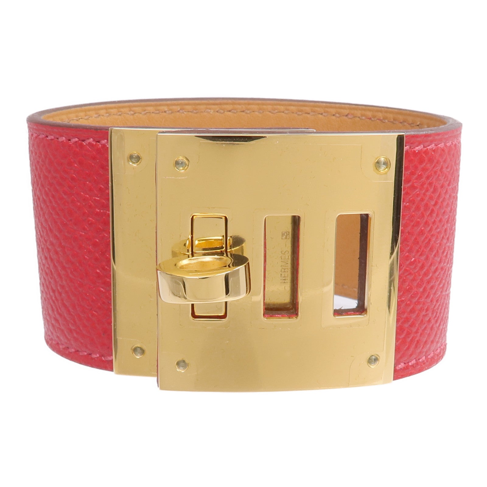HERMES Epsom皮革Kelly Dog Bracelet手帶Rouge Casaque
