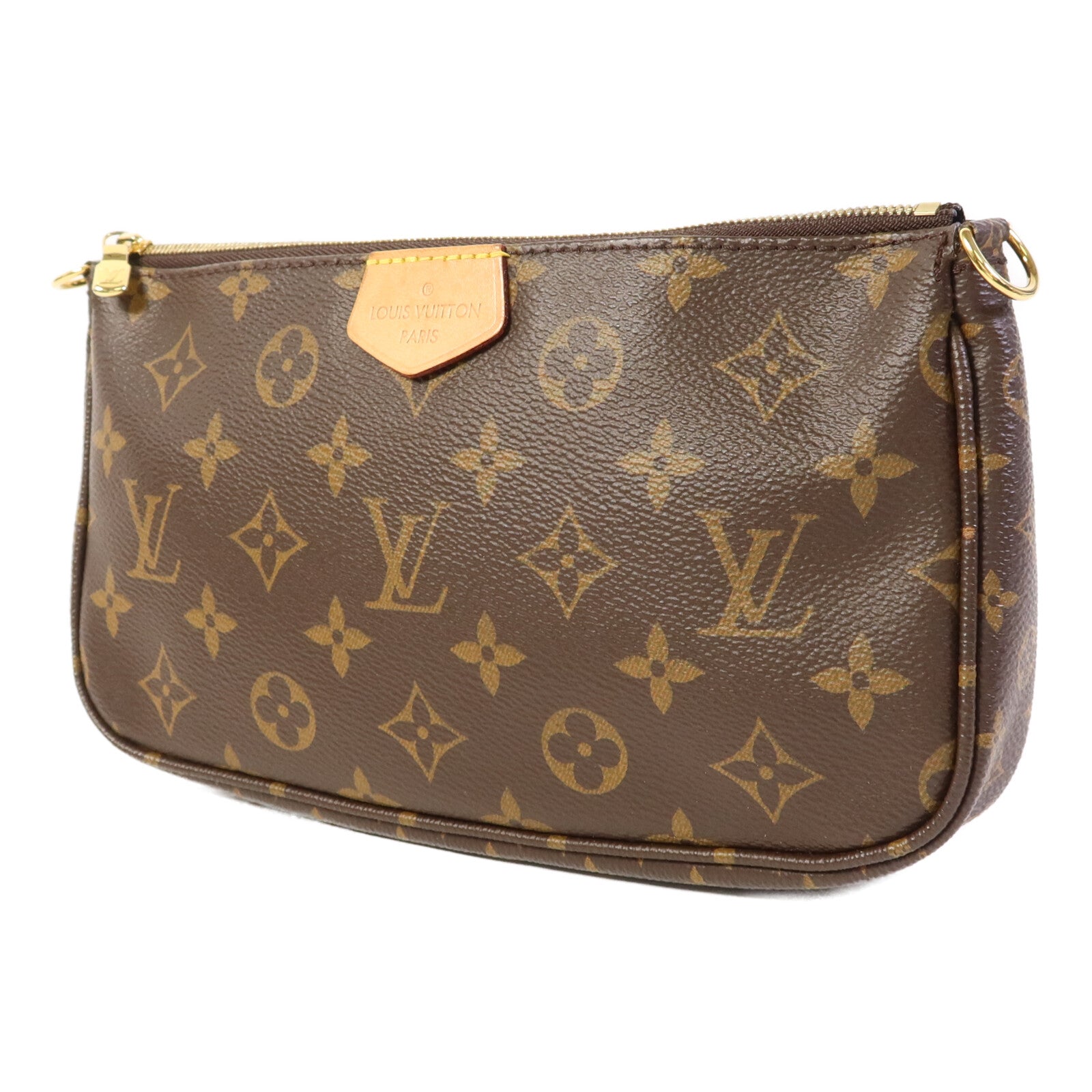 LOUIS VUITTON Monogram Multi Pochette Accessoires金扣手挽肩背兩用袋棕色