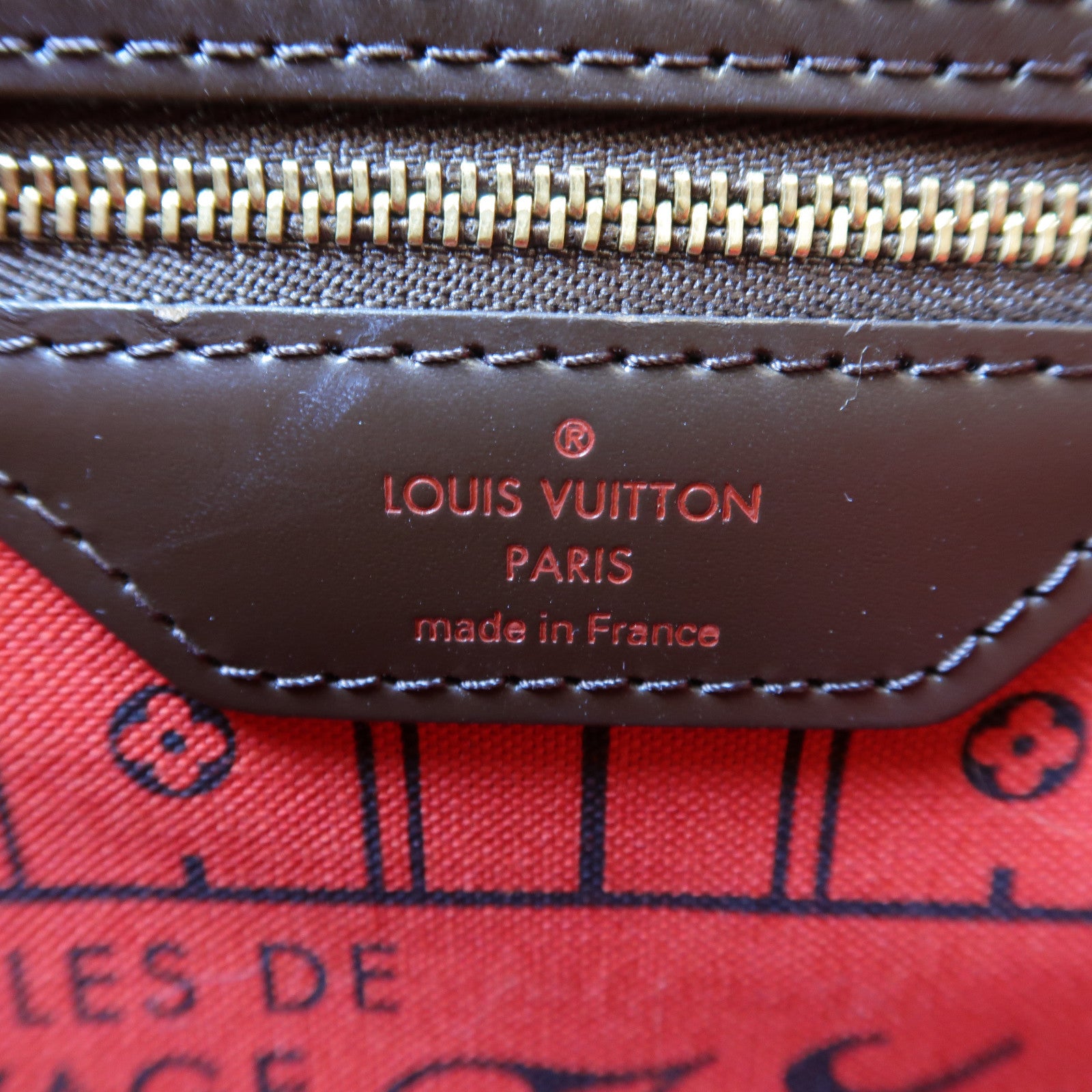 LOUIS VUITTON Damier Neverfull MM金扣手挽袋棕色