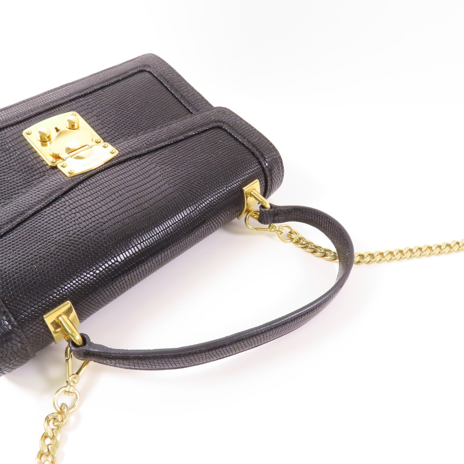 Miu Miu 皮革Embossed金扣鏈帶手挽肩背兩用袋