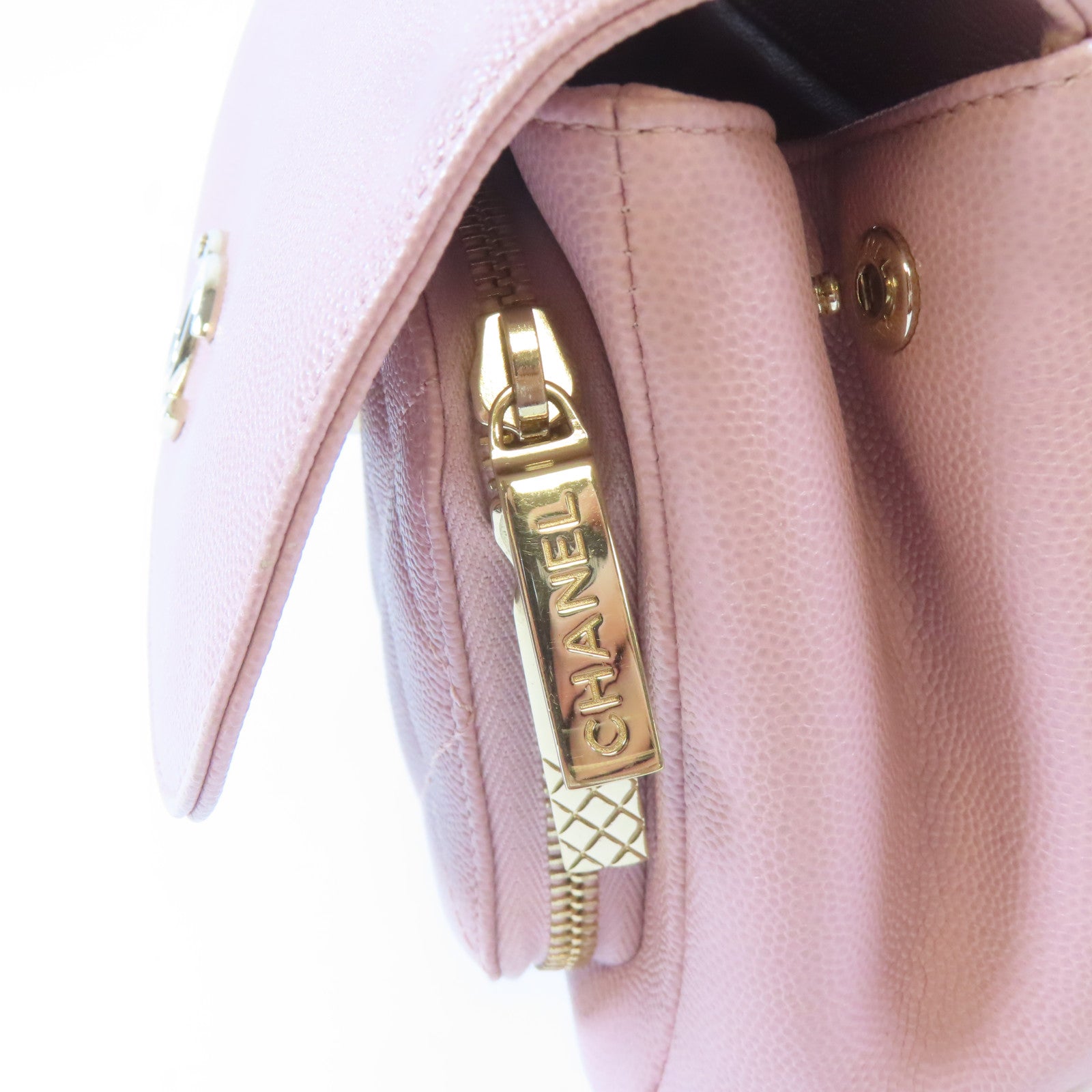 CHANEL 【激減優惠】Caviar皮革Matelasse Chain Shoulder Bag金扣手挽肩背兩用袋粉紅色