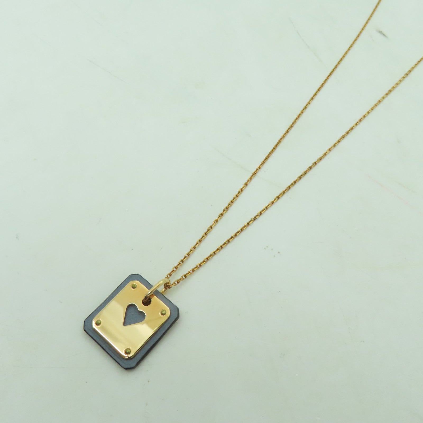 HERMES 【激減優惠】金屬As De Coeur Pendant項鍊藍色/金色