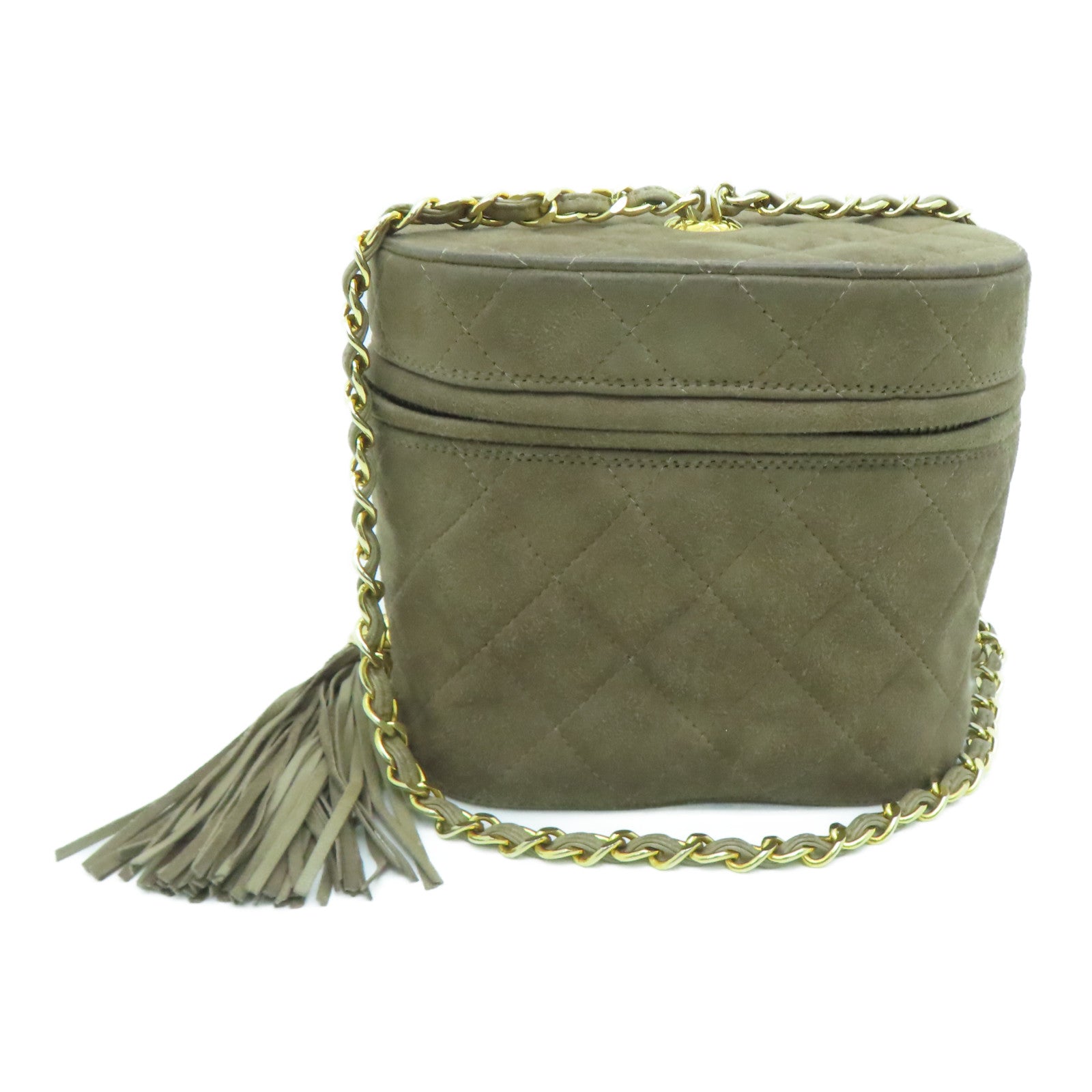 CHANEL 【清倉大減價】菱格麂皮皮革Chain Shoulder金扣肩背袋灰色
