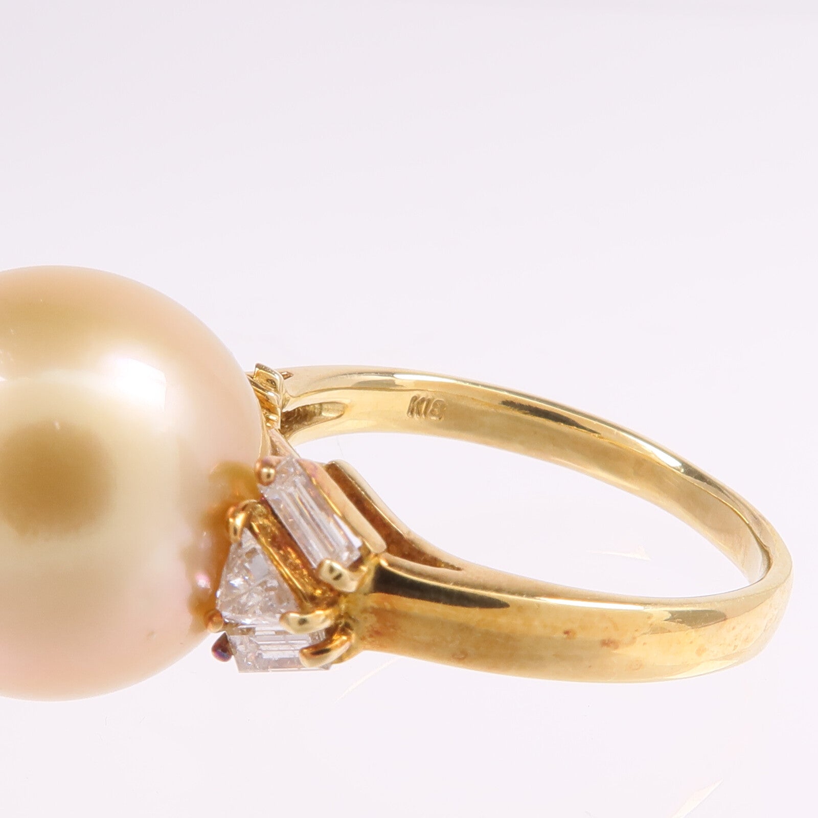 JEWELRY 18K黃金Pearl Diamond Ring珍珠/鑽石戒指US#7