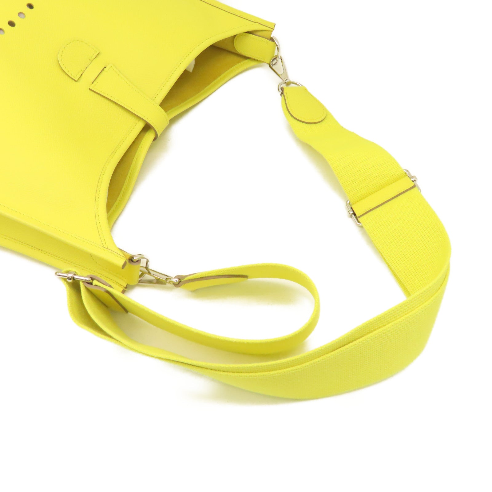 HERMES 【激減優惠】Epsom皮革Evelyne GM Shoulder Bag銀扣肩背袋Soufre糖果黃色