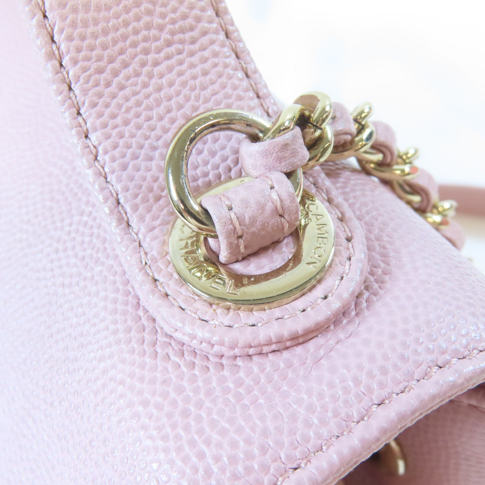 CHANEL 【激減優惠】Caviar皮革Matelasse Chain Shoulder Bag金扣手挽肩背兩用袋粉紅色