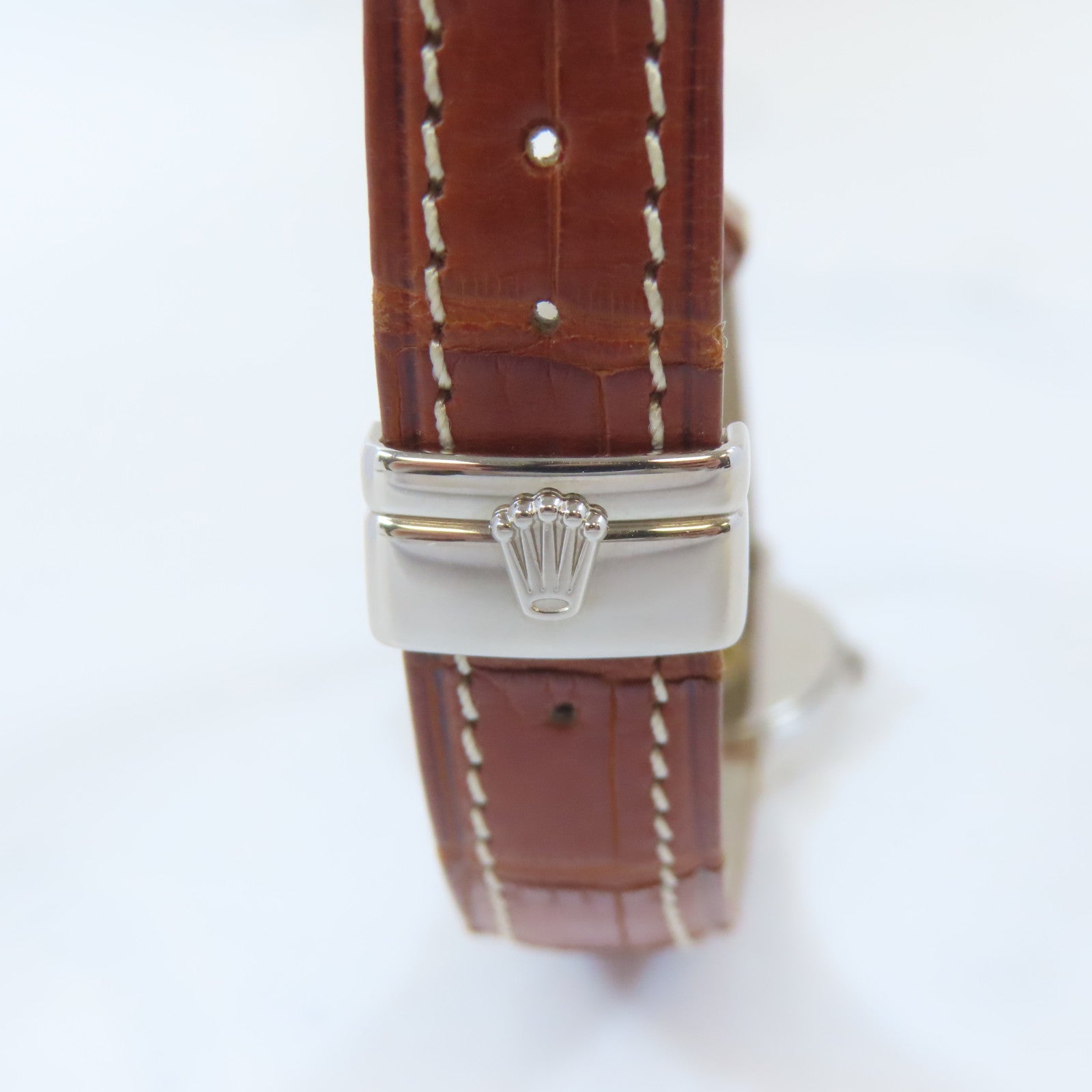 ROLEX Cellini 18K白金/皮革帶手錶石英機芯白色