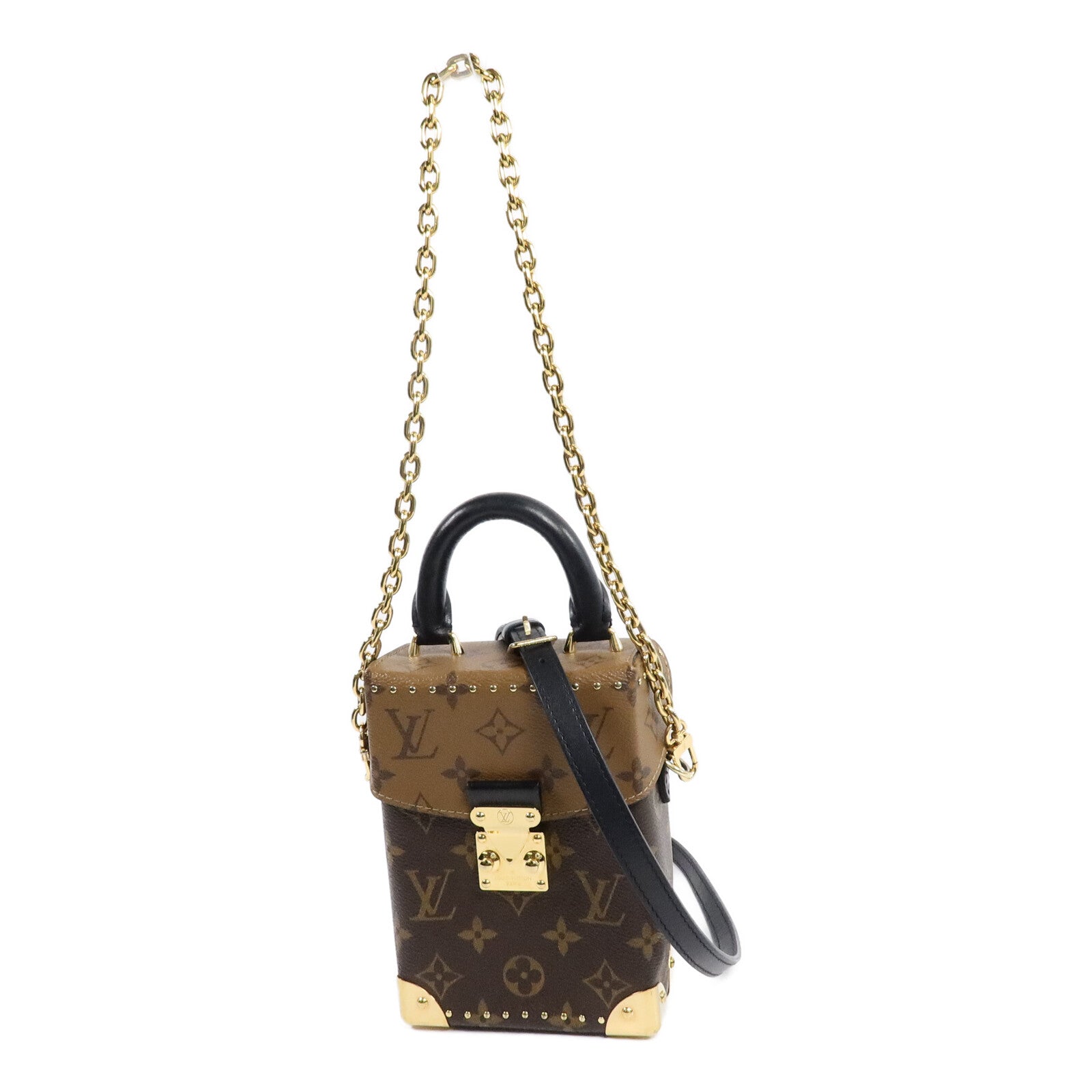 LOUIS VUITTON Monogram/Monogram Reverse Camera Box金扣鏈帶手挽肩背兩用袋