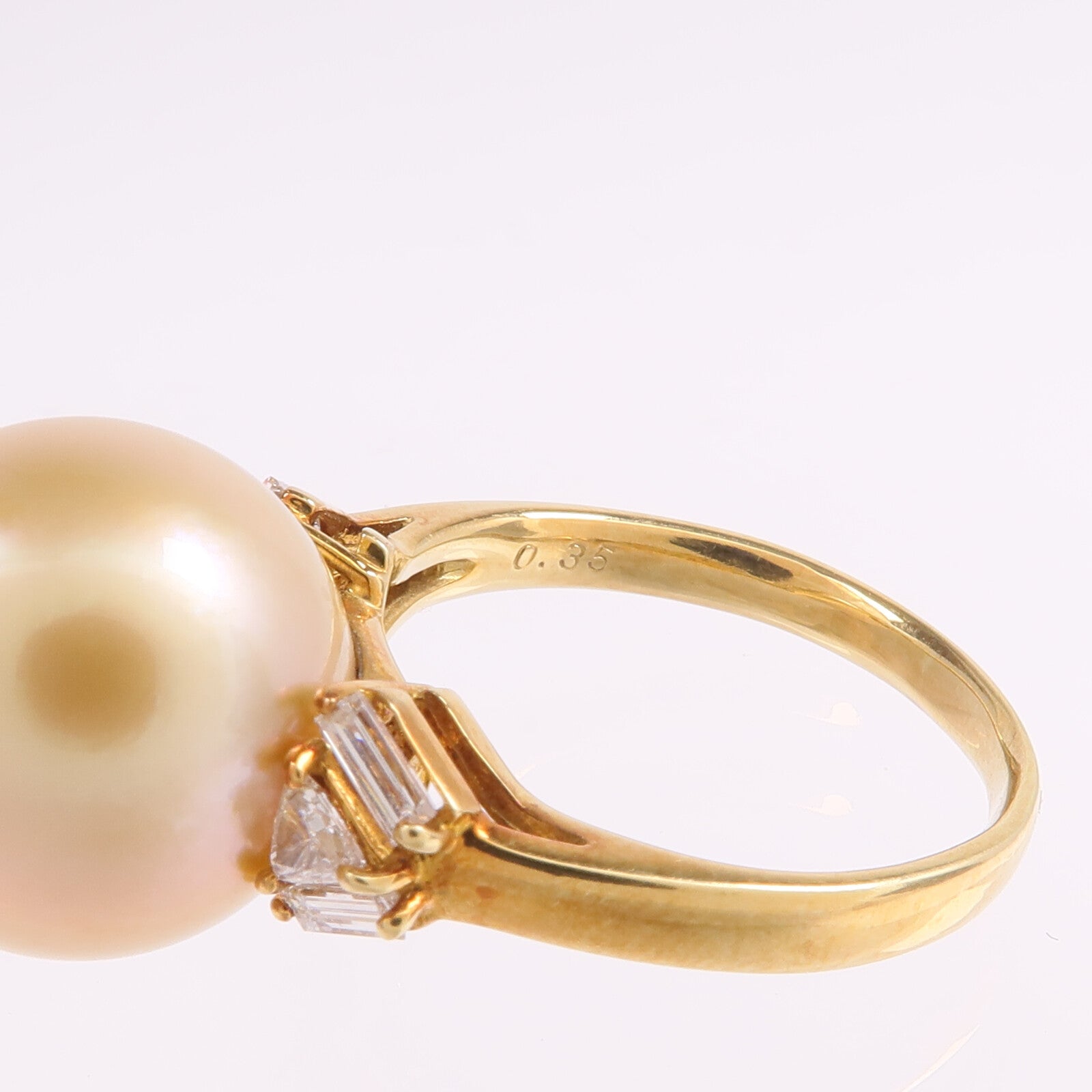 JEWELRY 18K黃金Pearl Diamond Ring珍珠/鑽石戒指US#7