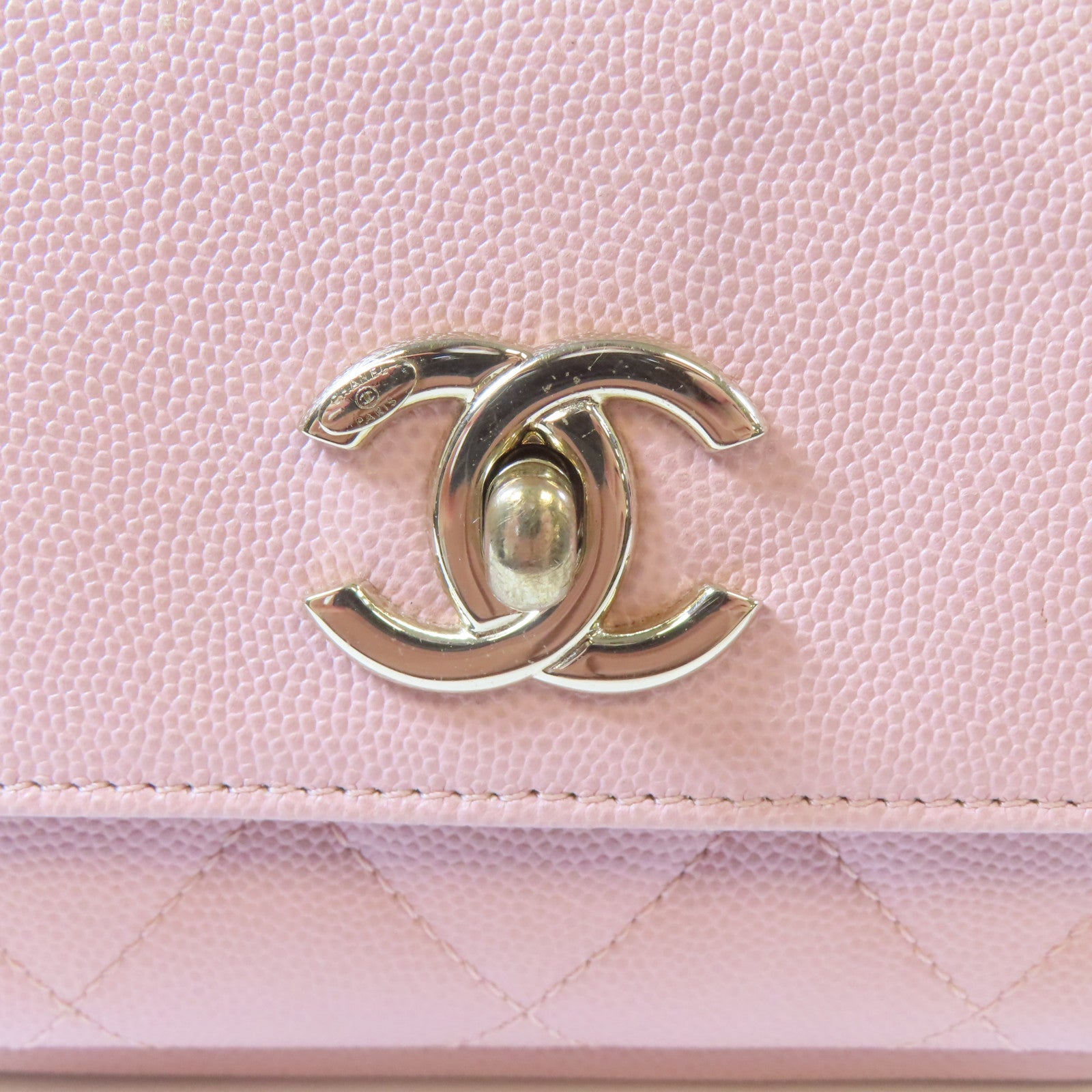 CHANEL 【激減優惠】Caviar皮革Matelasse Chain Shoulder Bag金扣手挽肩背兩用袋粉紅色