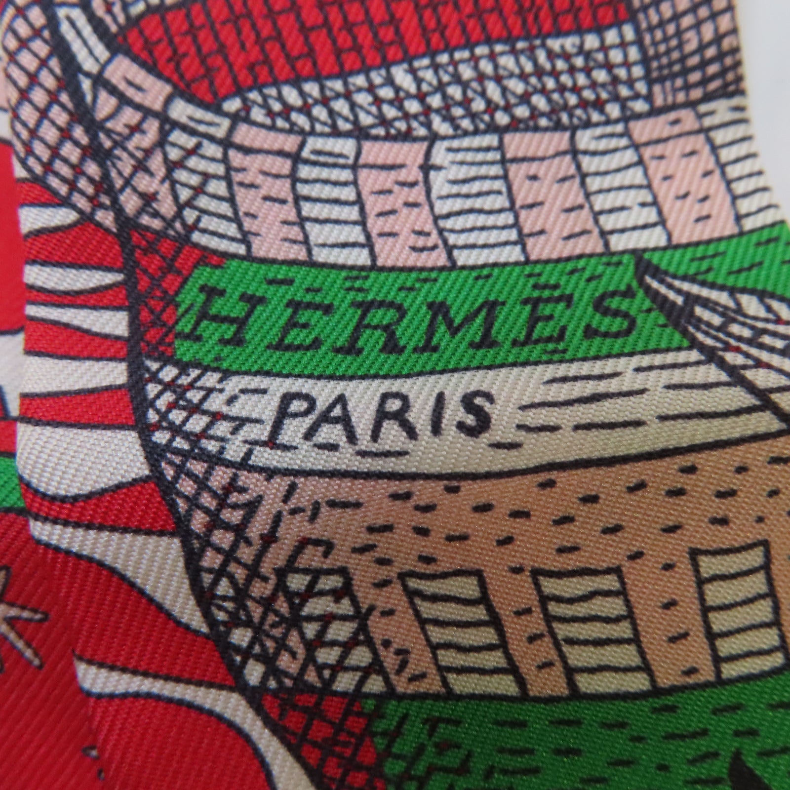 HERMES 【激減優惠】絲質Twilly絲巾綠色/紅色