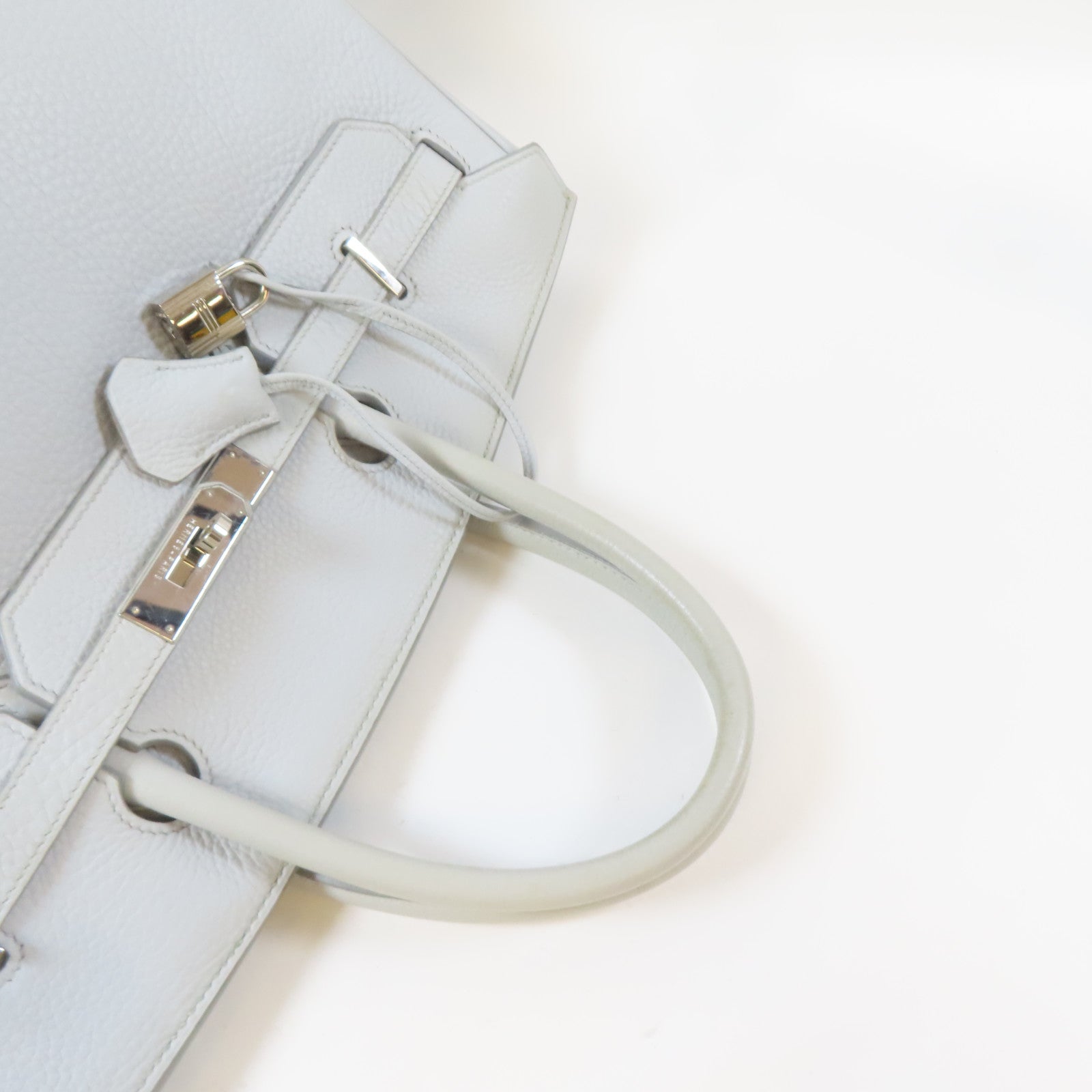 HERMES Clemence皮革Birkin 40銀扣手挽袋淺灰色