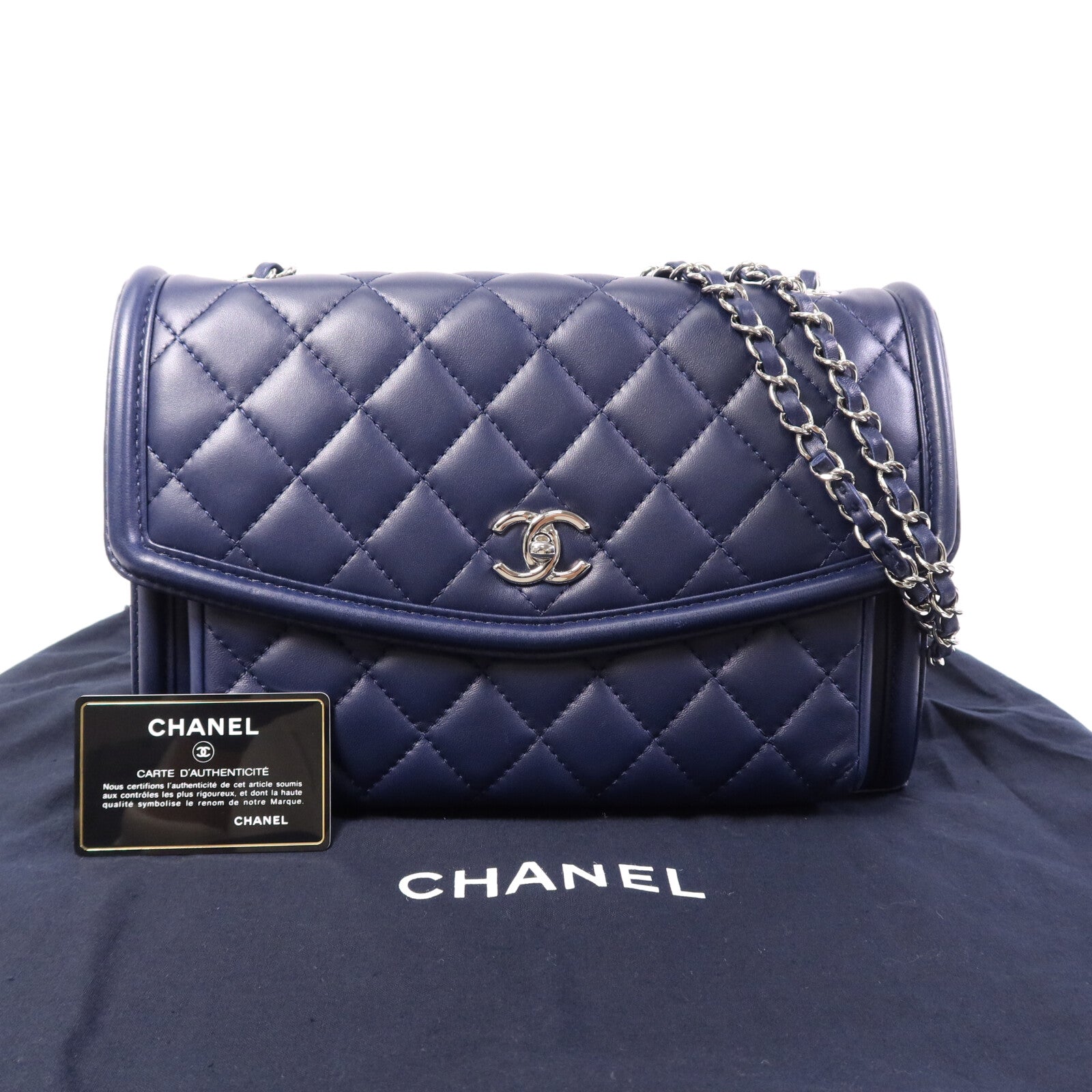CHANEL 羊皮皮革Chain Shoulder Bag銀扣鏈帶肩背袋