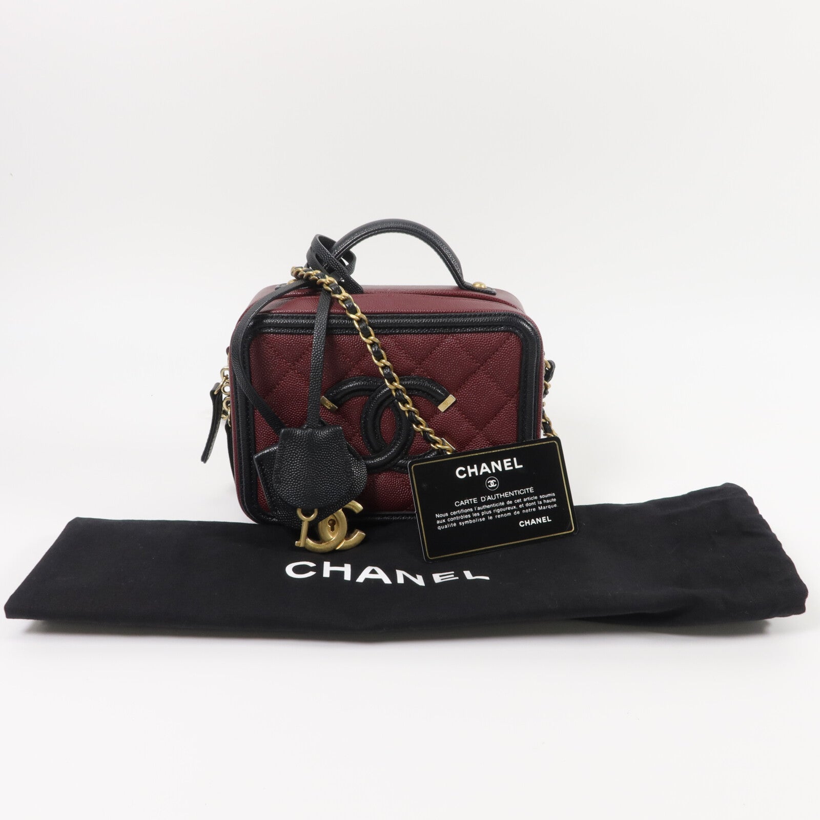 CHANEL 牛皮皮革Vanity Case鏈帶手挽肩背兩用袋