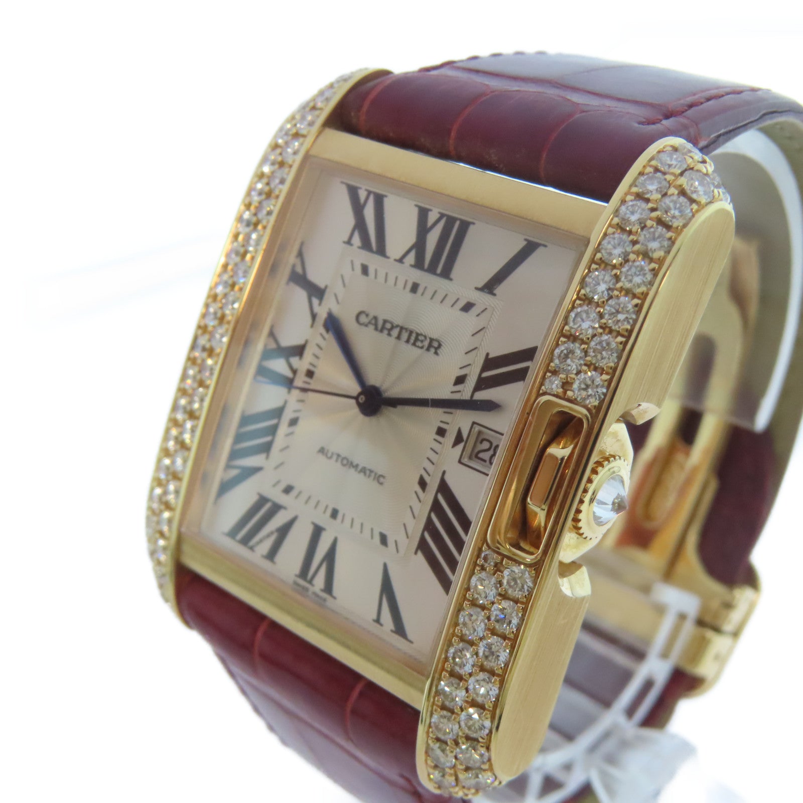 CARTIER Tank Anglaise Diamond 18K玫瑰金手錶自動機芯銀色