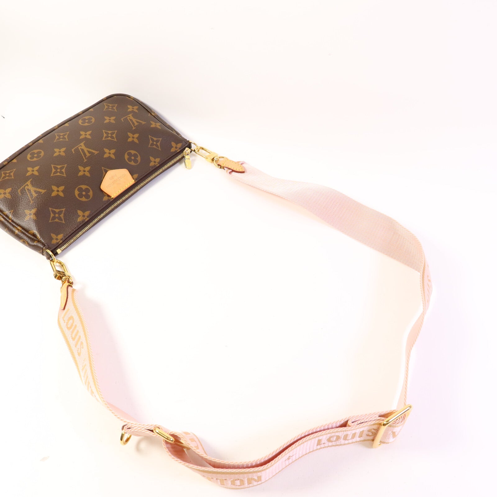 LOUIS VUITTON Monogram Multi Pochette Accessoires金扣手挽肩背兩用袋棕色