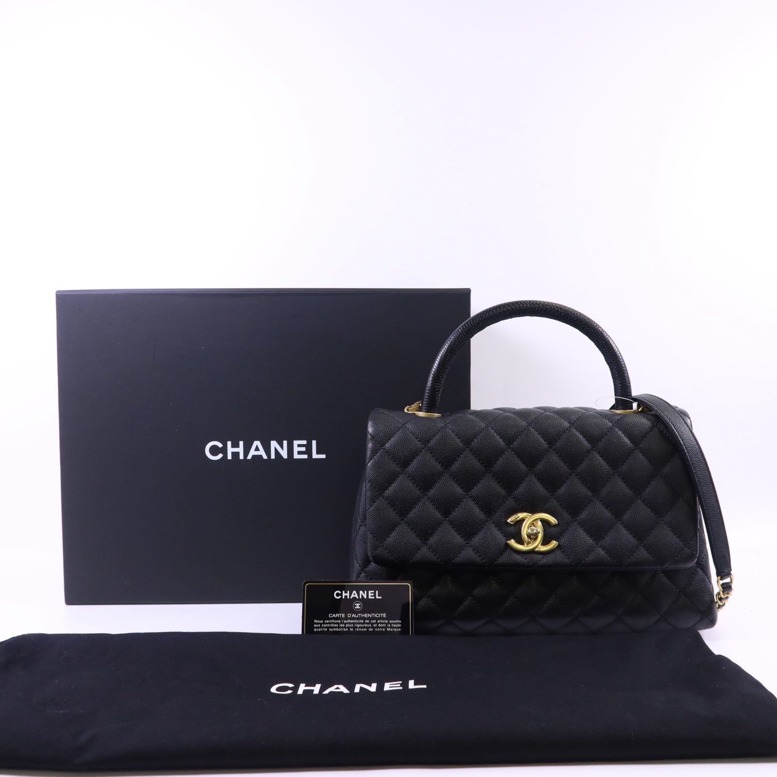 CHANEL 【激減優惠】蜥蝪皮革/牛皮皮革CoCo Handle Medium金扣手挽肩背兩用袋