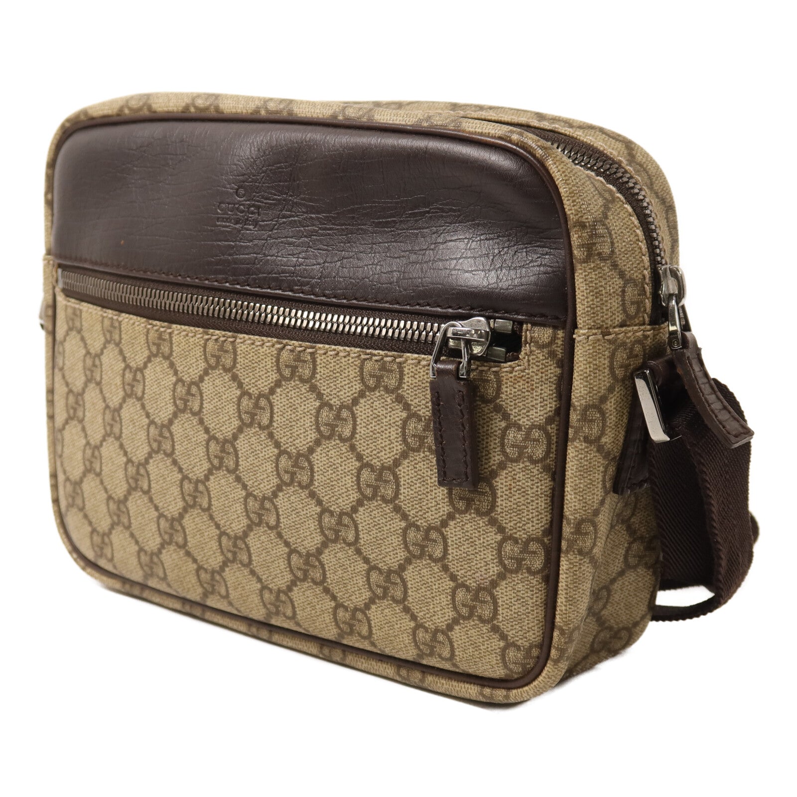 GUCCI 塗層帆布Shoulder Bag銀扣肩背袋
