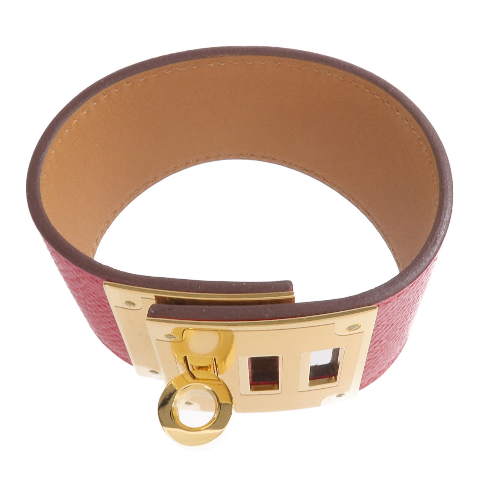 HERMES Epsom皮革Kelly Dog Bracelet手帶Rouge Casaque