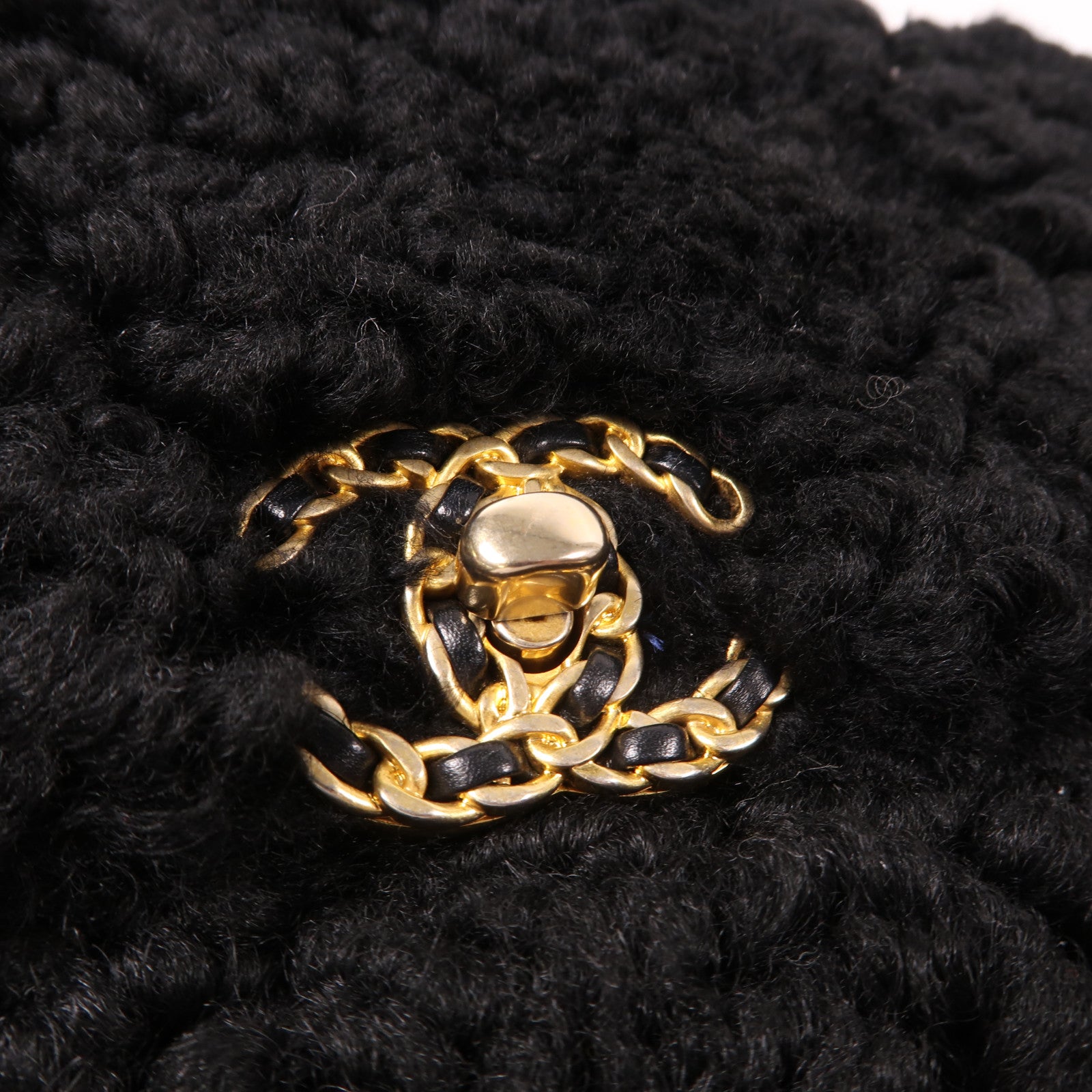 CHANEL 羊毛C19 Small金扣手挽肩背兩用袋黑色