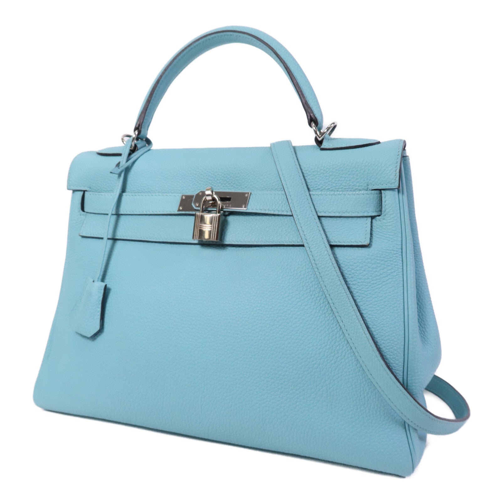 HERMES Clemence皮革Kelly 32手挽肩背兩用袋Bleu Atoll
