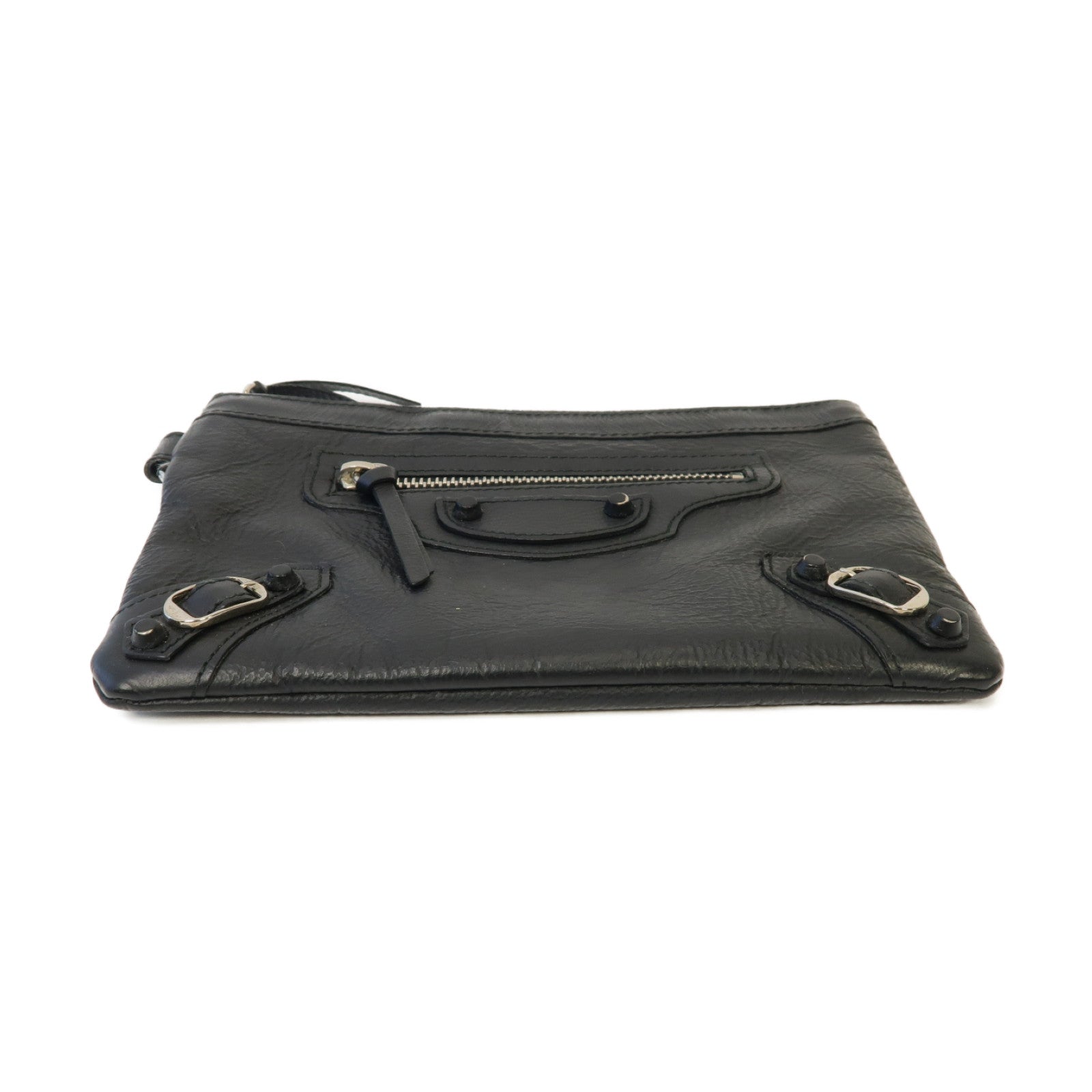 BALENCIAGA 牛皮皮革Clutch Bag銀扣手拿包黒色
