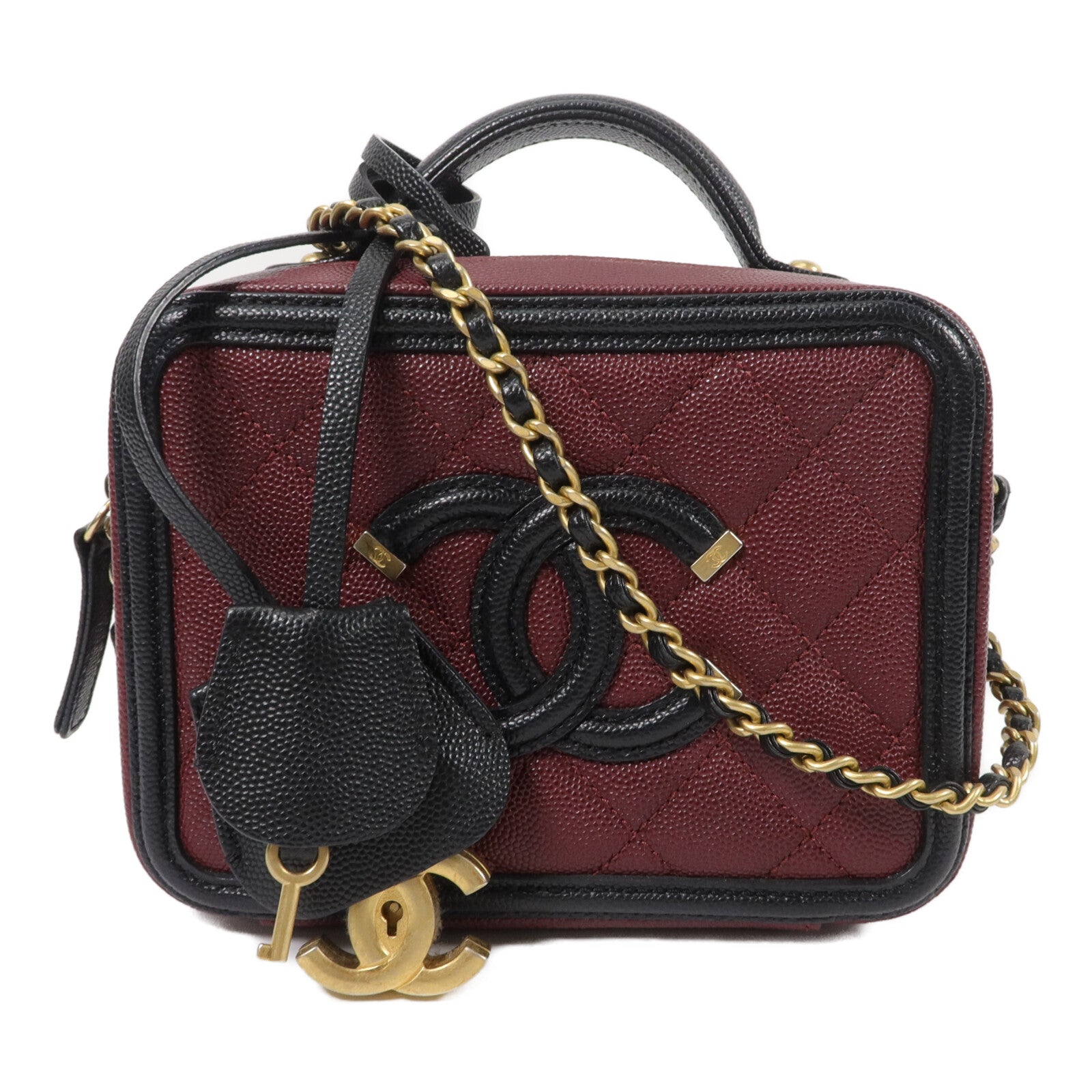 CHANEL 牛皮皮革Vanity Case鏈帶手挽肩背兩用袋