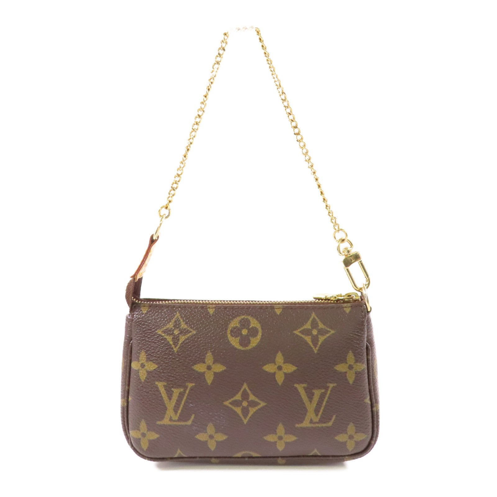 LOUIS VUITTON Monogram Mini Pochette Accessoires金扣手挽袋棕色