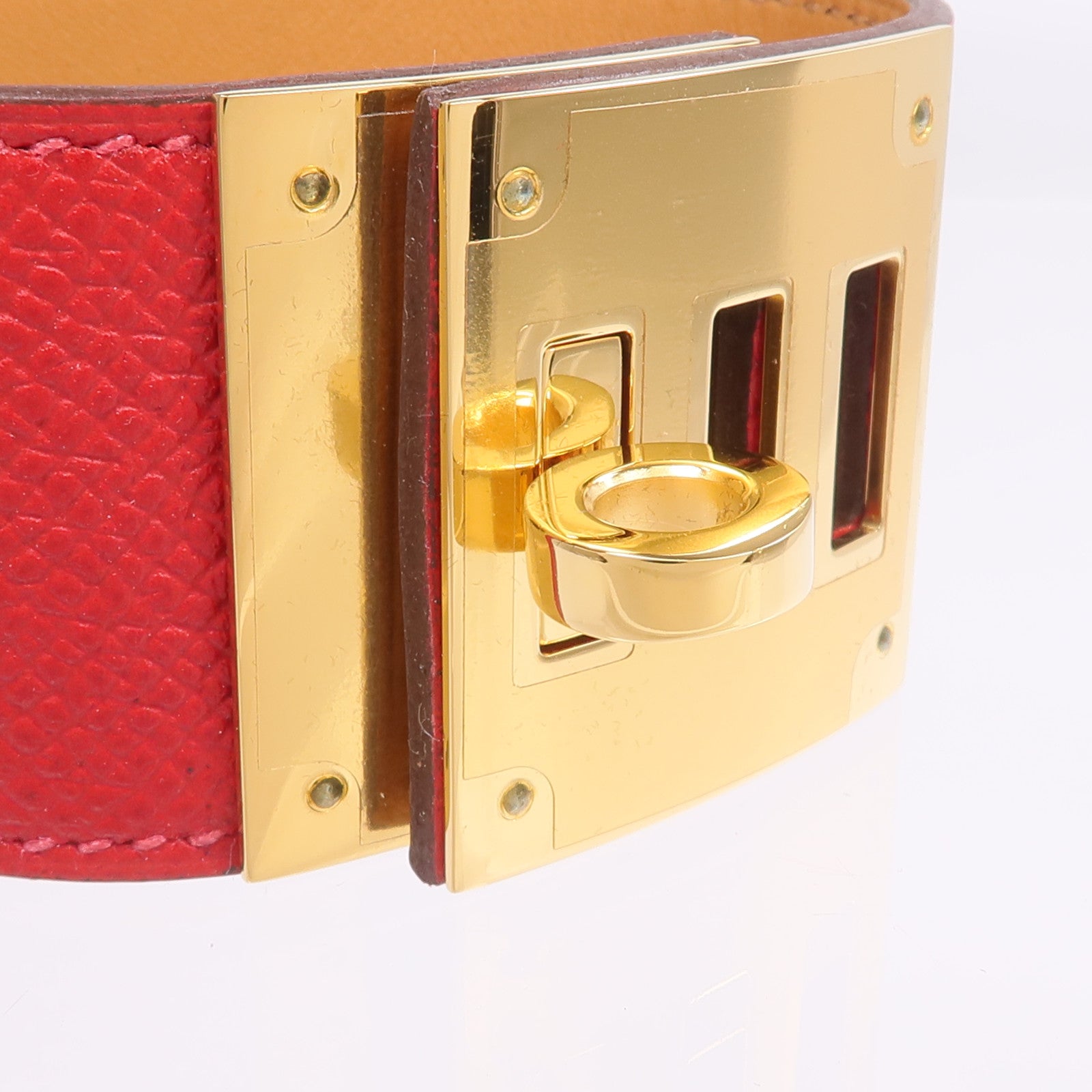 HERMES Epsom皮革Kelly Dog Bracelet手帶Rouge Casaque
