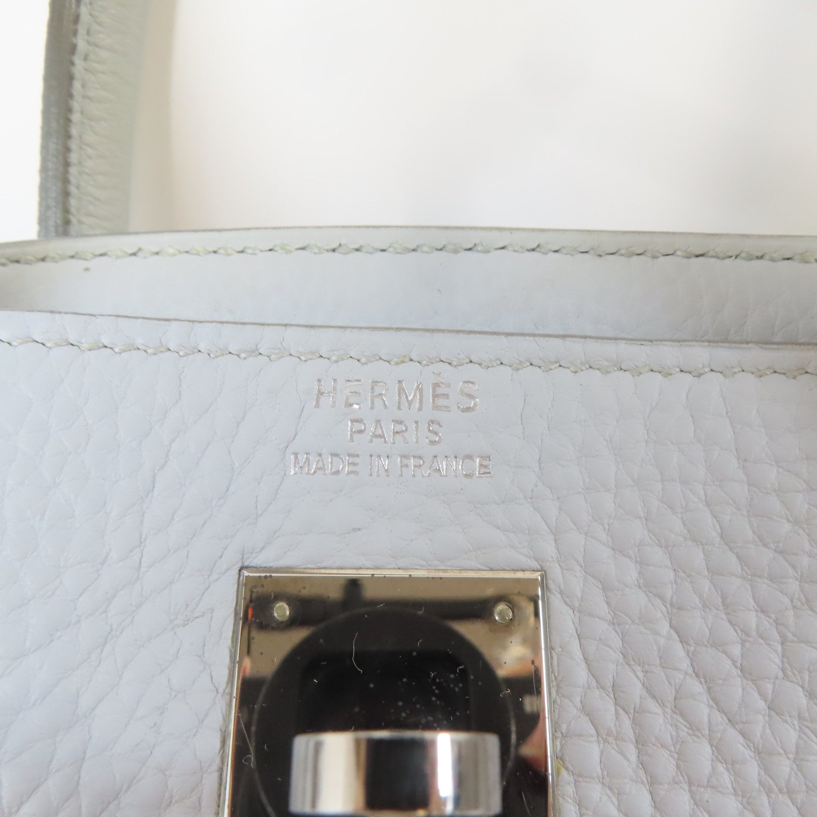 HERMES Clemence皮革Birkin 40銀扣手挽袋淺灰色