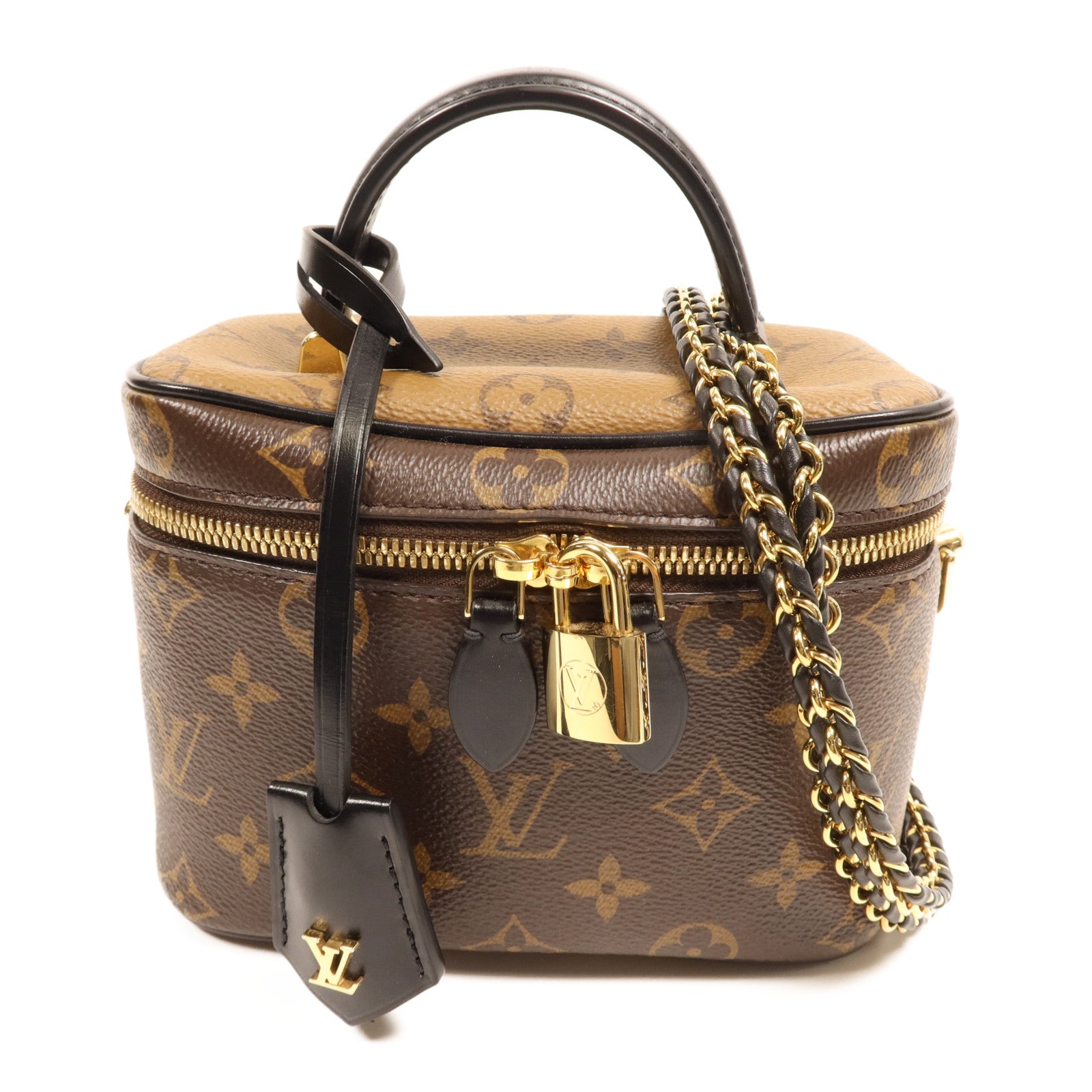 LOUIS VUITTON Monogram Reverse Vanity PM金扣手挽肩背兩用袋棕色