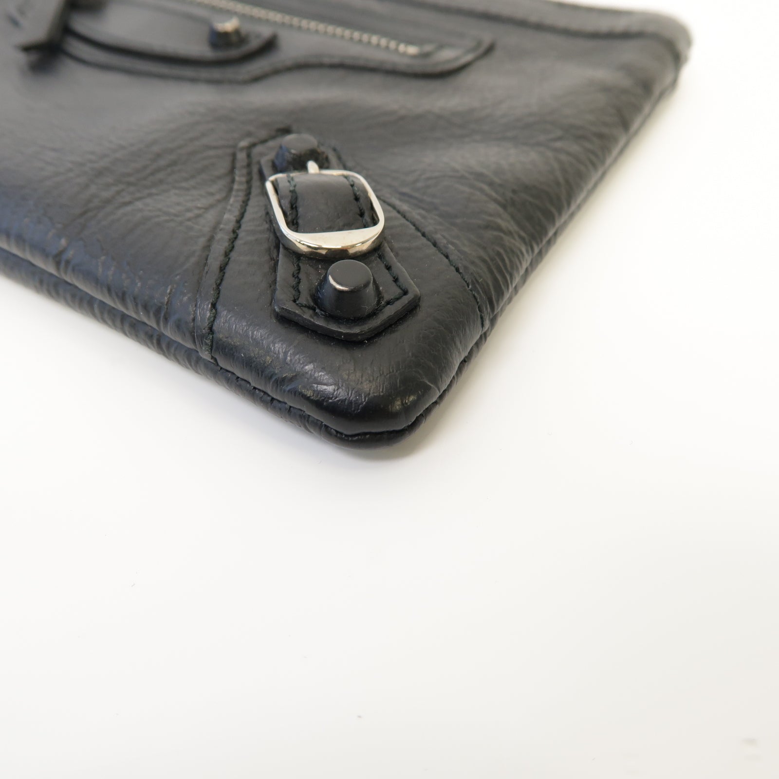 BALENCIAGA 牛皮皮革Clutch Bag銀扣手拿包黒色