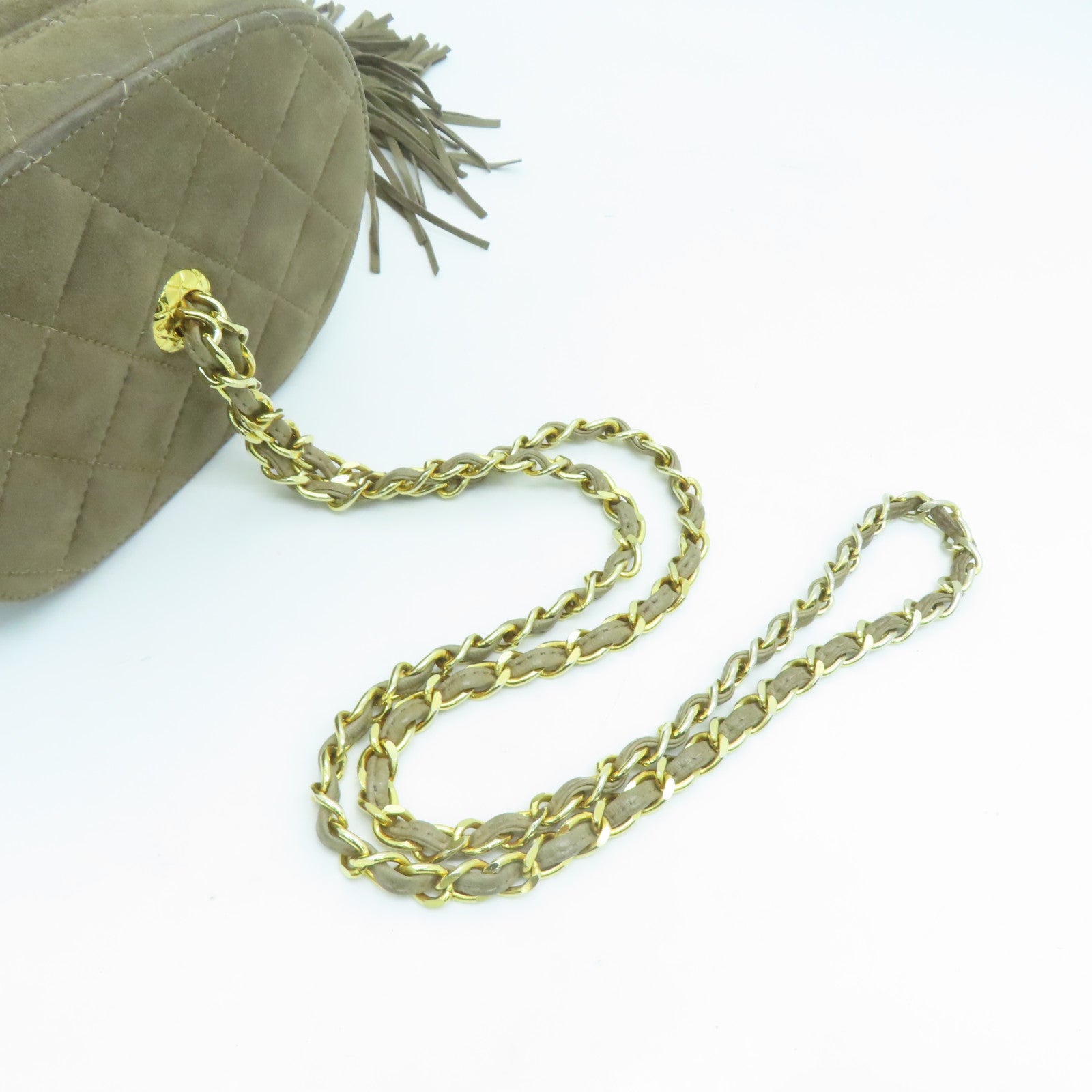 CHANEL 【清倉大減價】菱格麂皮皮革Chain Shoulder金扣肩背袋灰色