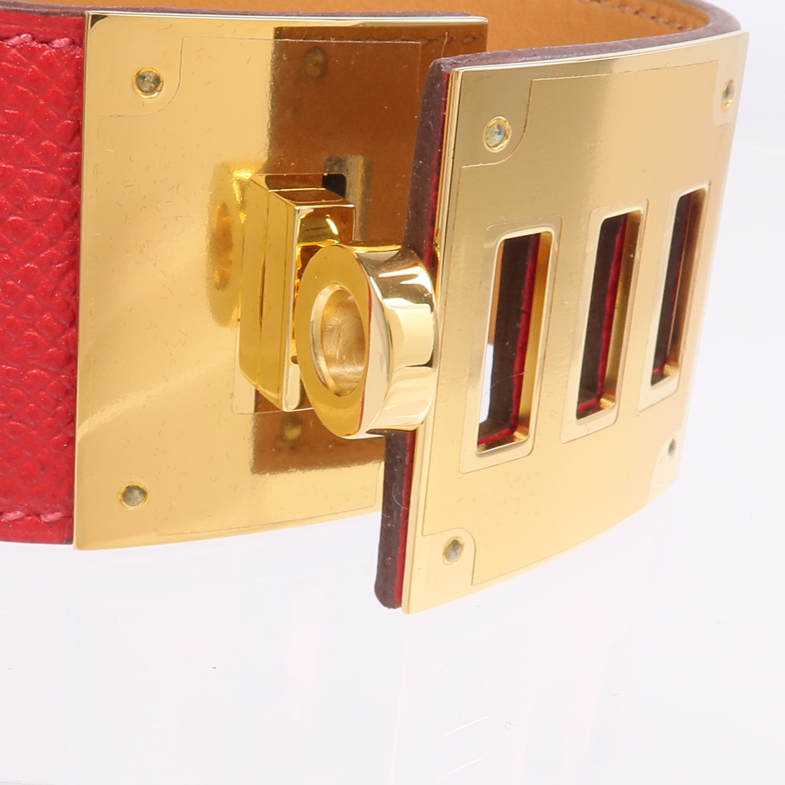 HERMES Epsom皮革Kelly Dog Bracelet手帶Rouge Casaque
