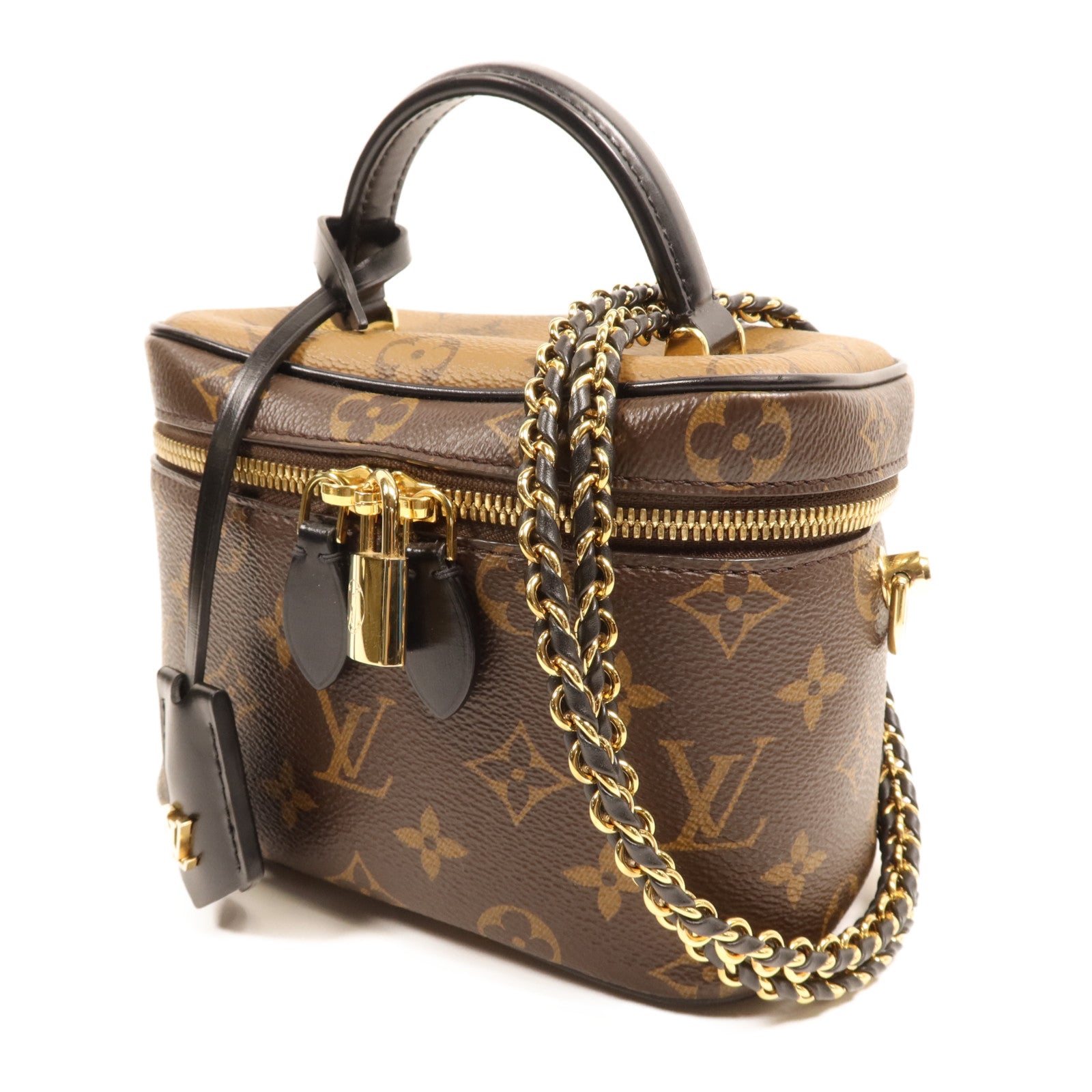 LOUIS VUITTON Monogram Reverse Vanity PM金扣手挽肩背兩用袋棕色