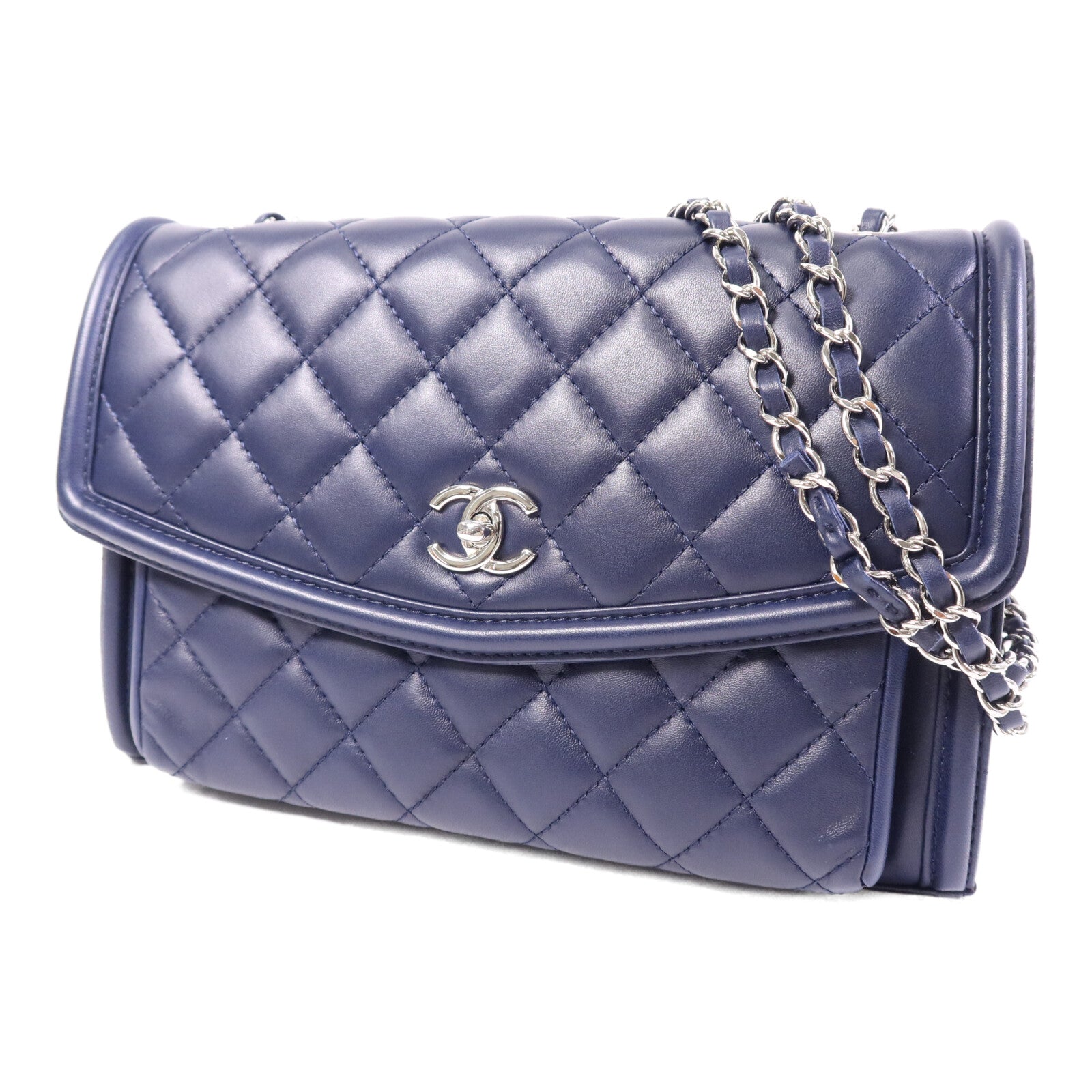 CHANEL 羊皮皮革Chain Shoulder Bag銀扣鏈帶肩背袋