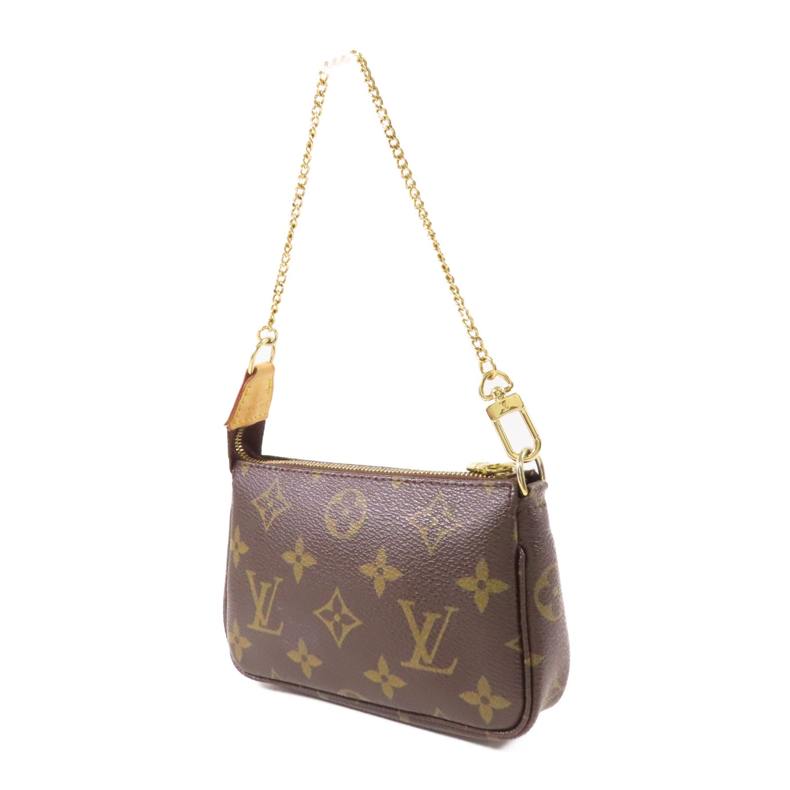 LOUIS VUITTON Monogram Mini Pochette Accessoires金扣手挽袋棕色