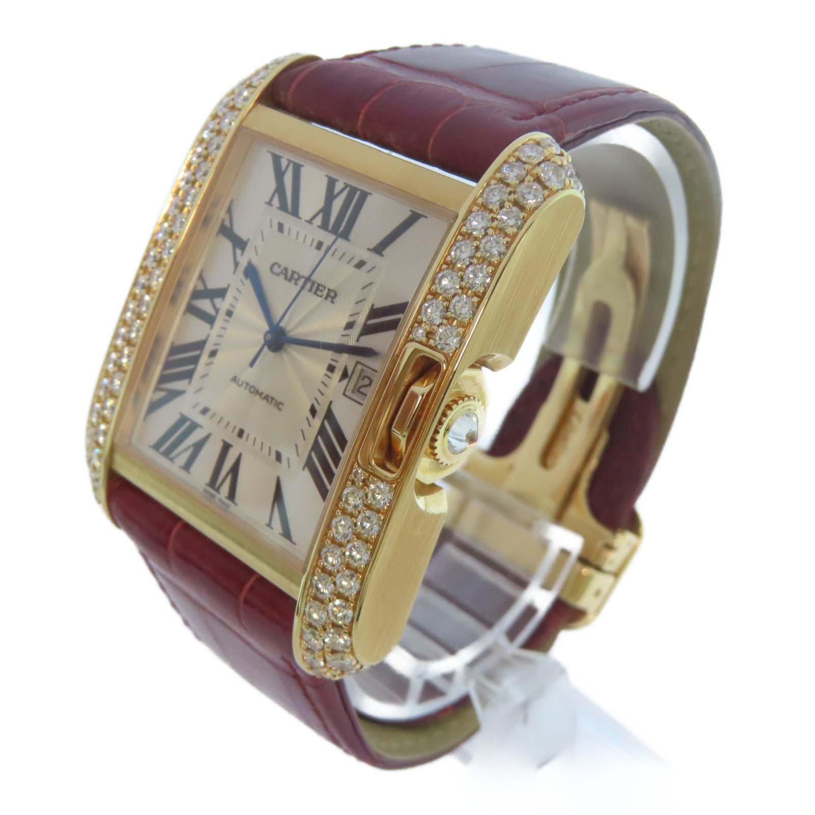 CARTIER Tank Anglaise Diamond 18K玫瑰金手錶自動機芯銀色