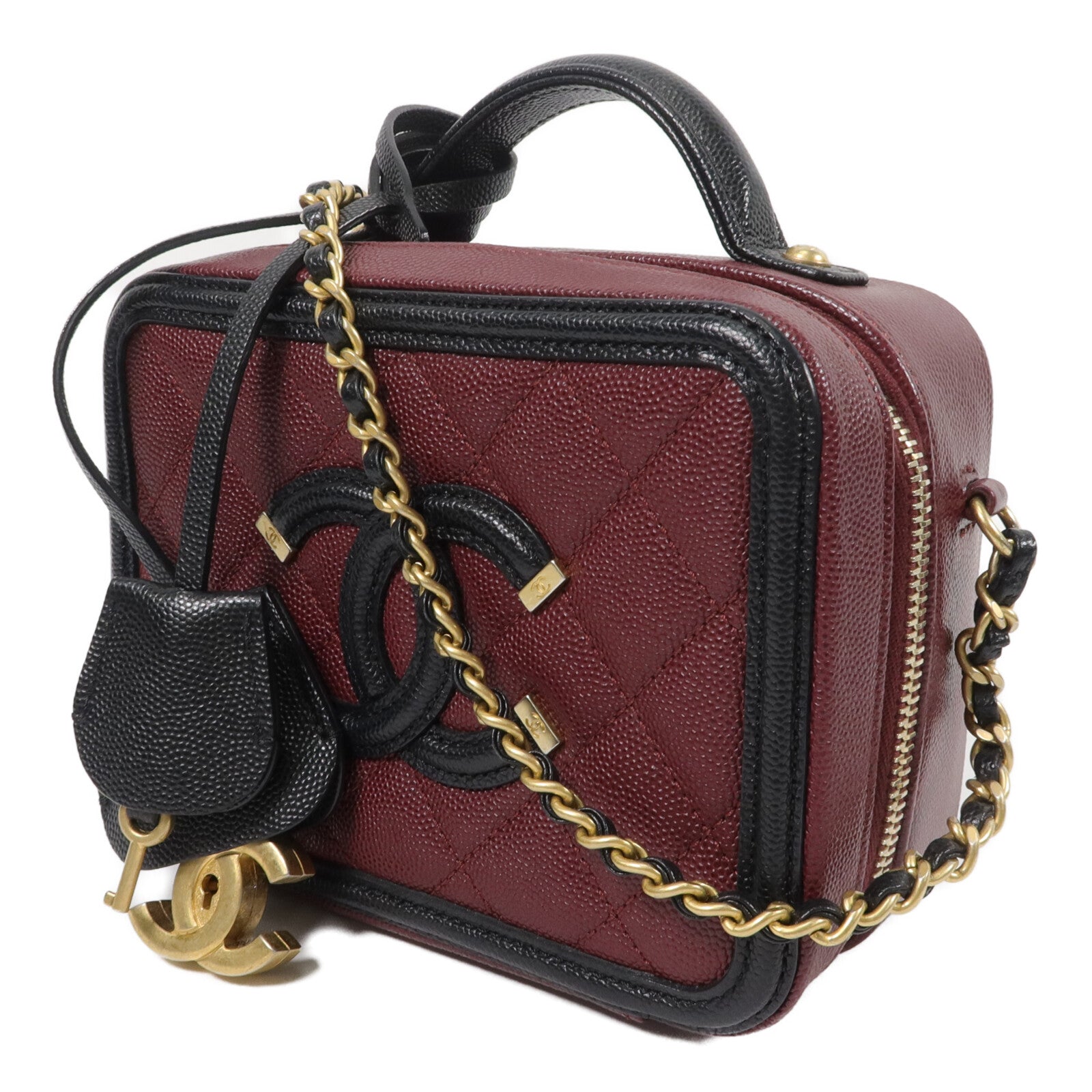 CHANEL 牛皮皮革Vanity Case鏈帶手挽肩背兩用袋
