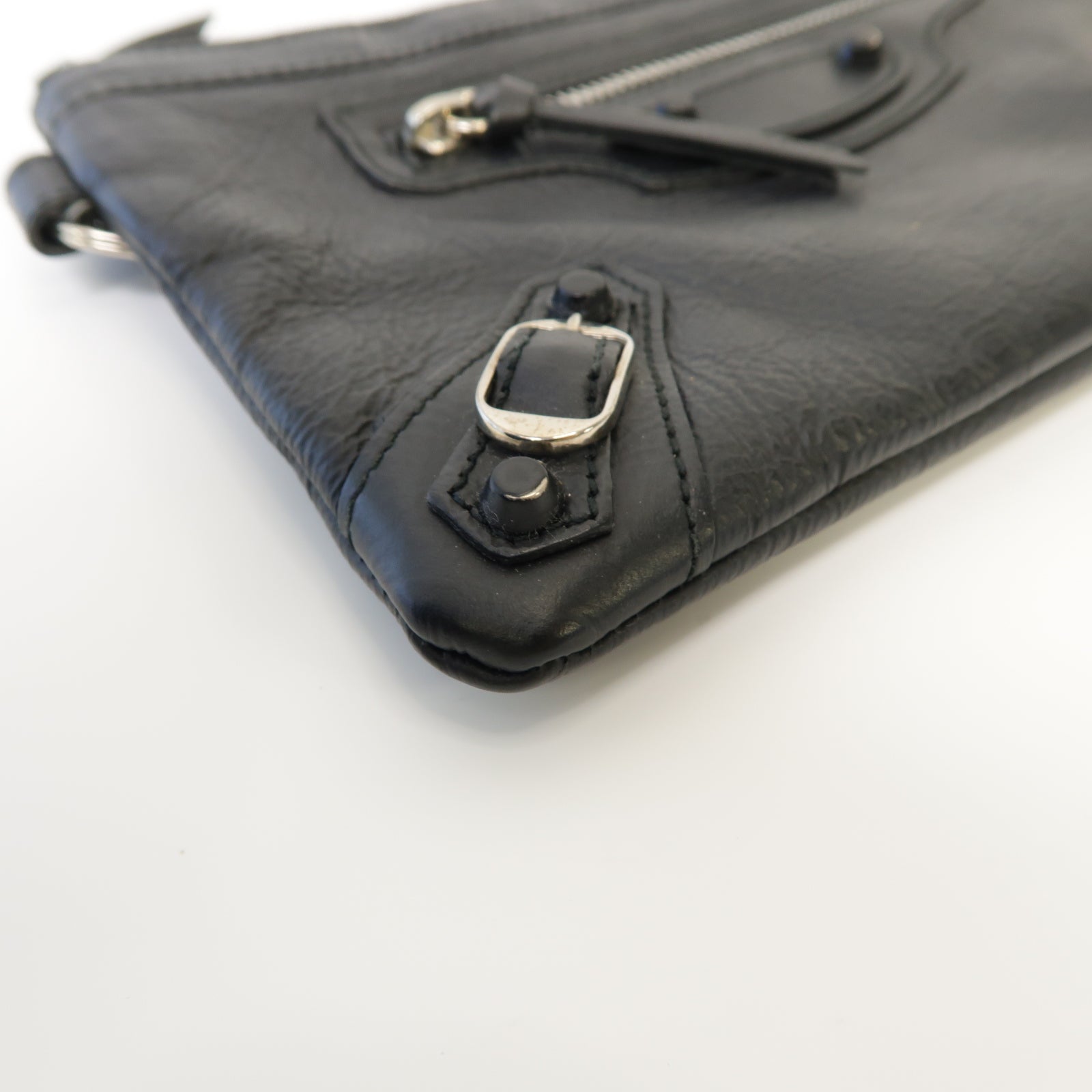 BALENCIAGA 牛皮皮革Clutch Bag銀扣手拿包黒色