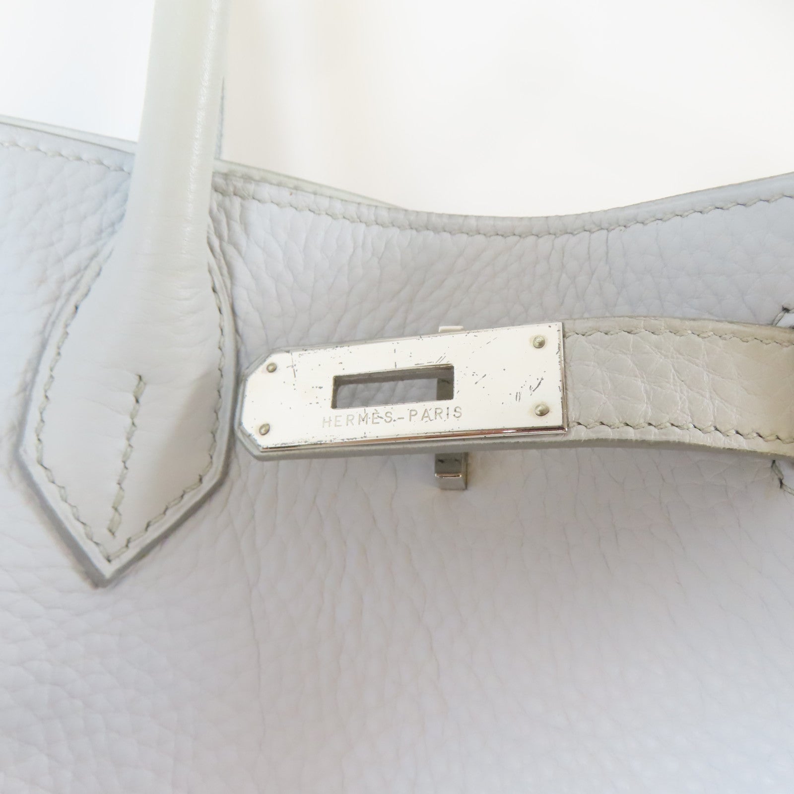 HERMES Clemence皮革Birkin 40銀扣手挽袋淺灰色