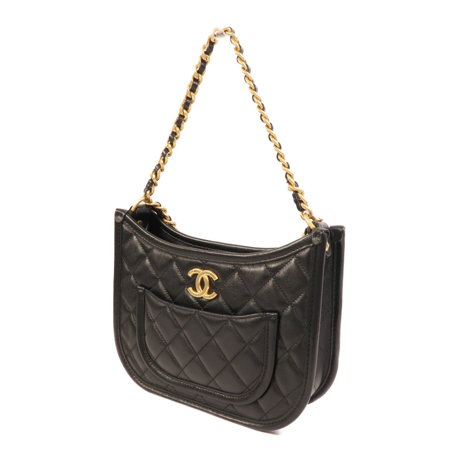 CHANEL 牛皮皮革Hobo鏈帶肩背袋