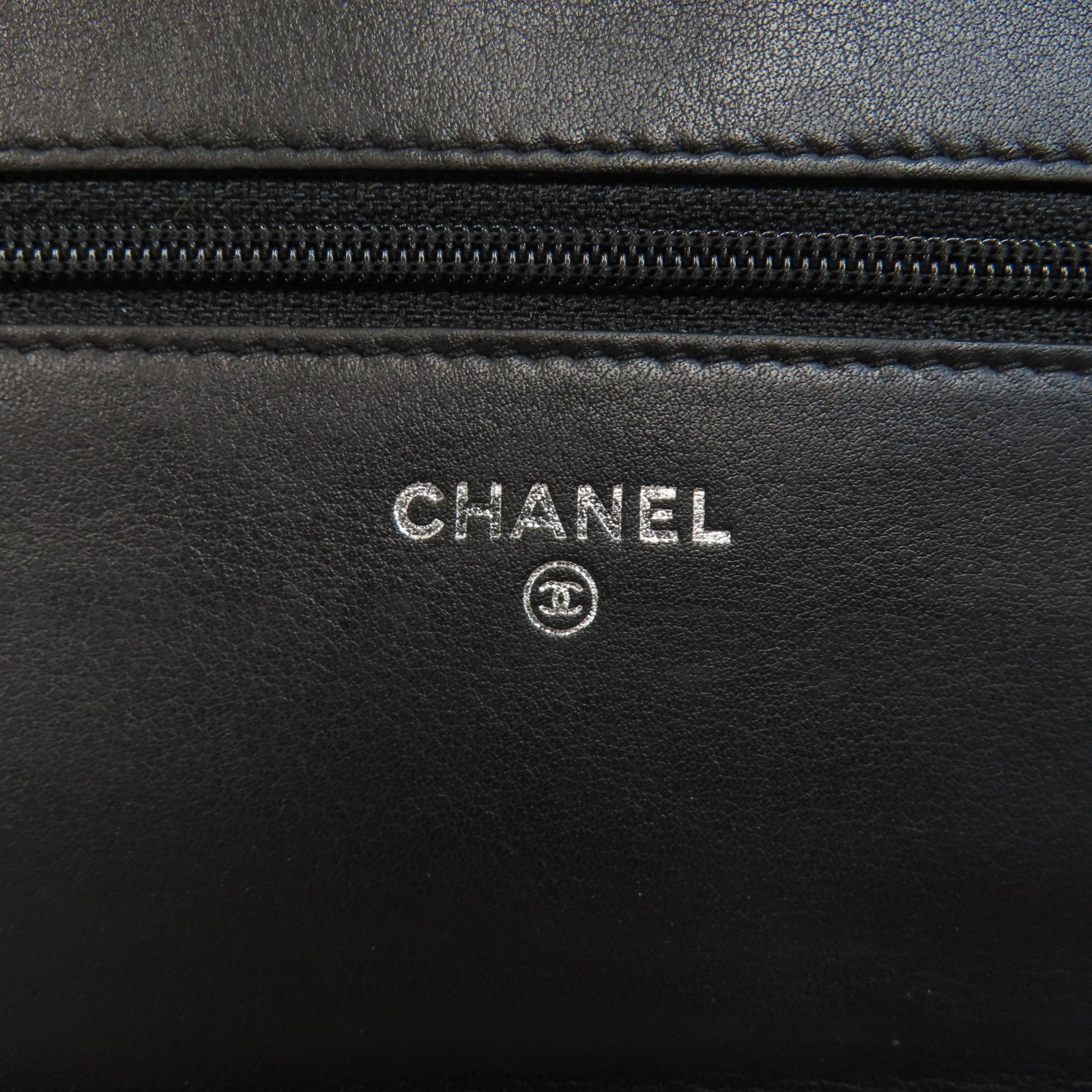 CHANEL 菱格羊皮皮革Wallet On Chain銀扣鏈帶肩背袋黑色