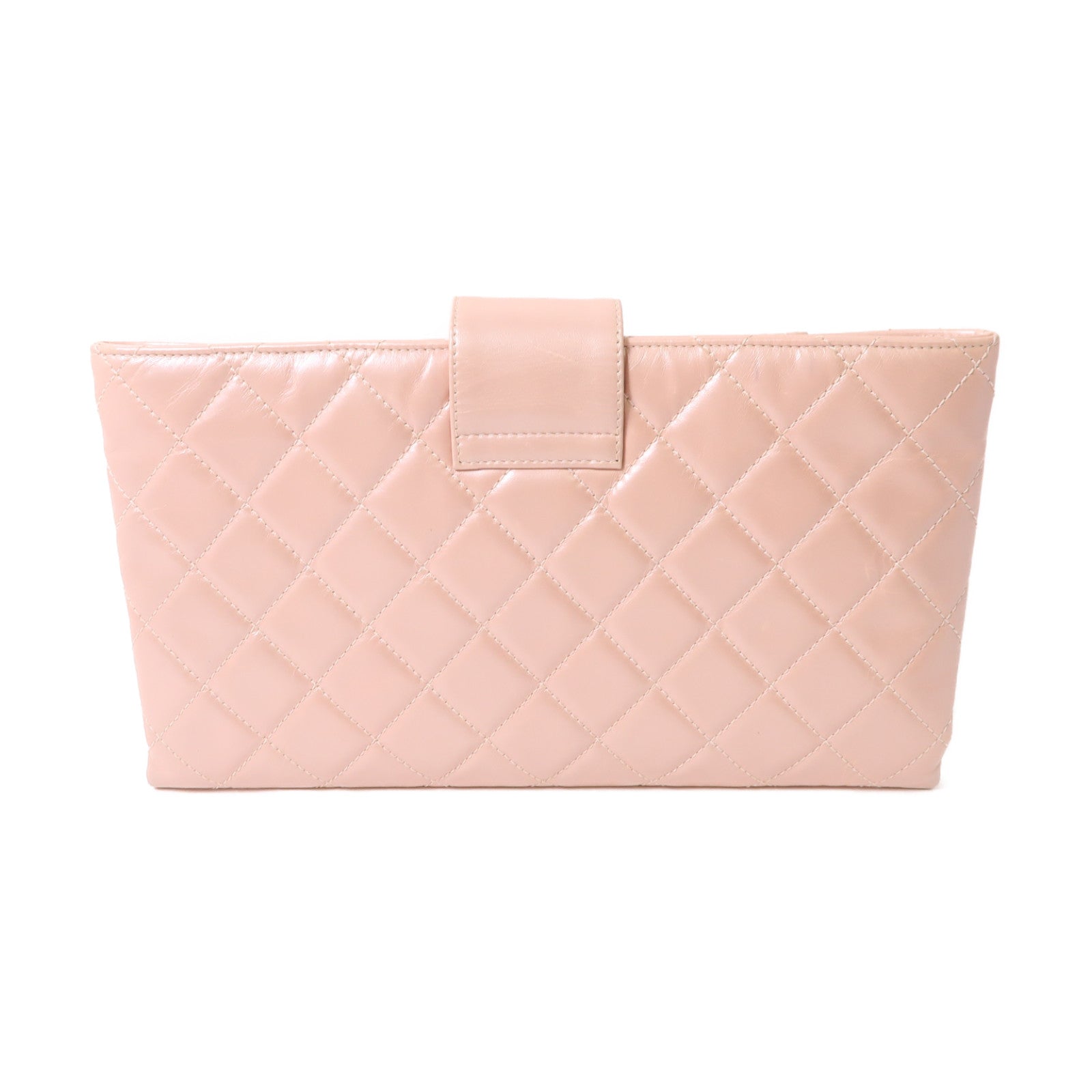 CHANEL 【激減優惠】菱格牛皮皮革Clutch Bag銀扣手拿包粉紅色