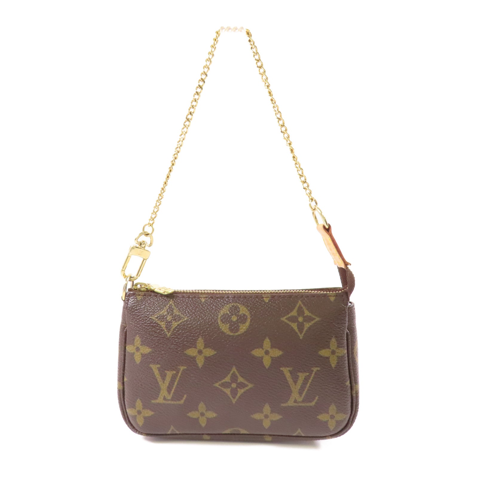 LOUIS VUITTON Monogram Mini Pochette Accessoires金扣手挽袋棕色