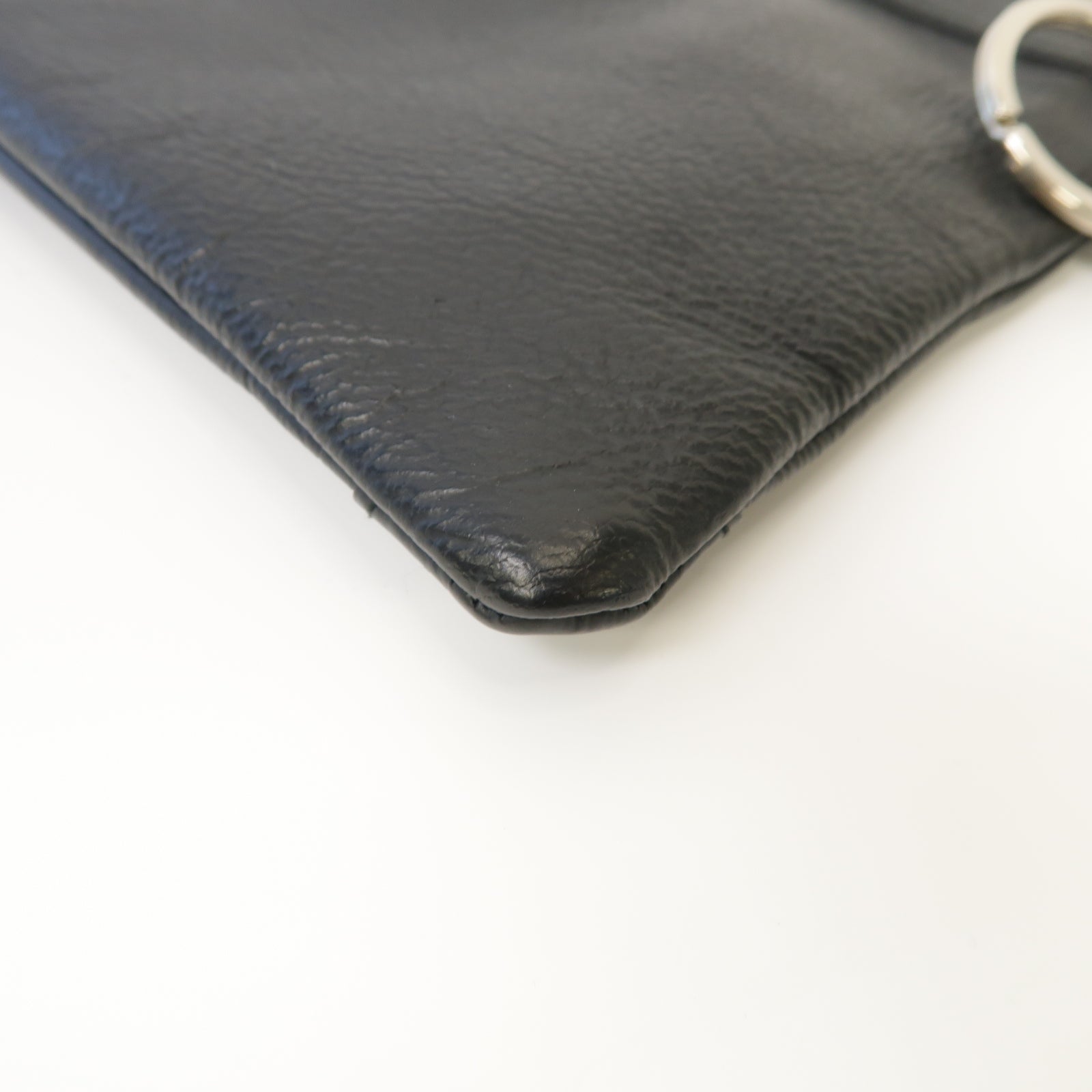 BALENCIAGA 牛皮皮革Clutch Bag銀扣手拿包黒色